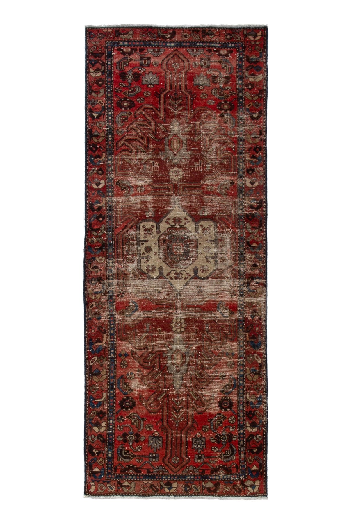 Persian Zanjan runner rug in deep red and navy, view 2 of 16