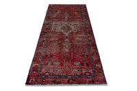 Persian Zanjan runner rug in deep red and navy, view 3 of 16
