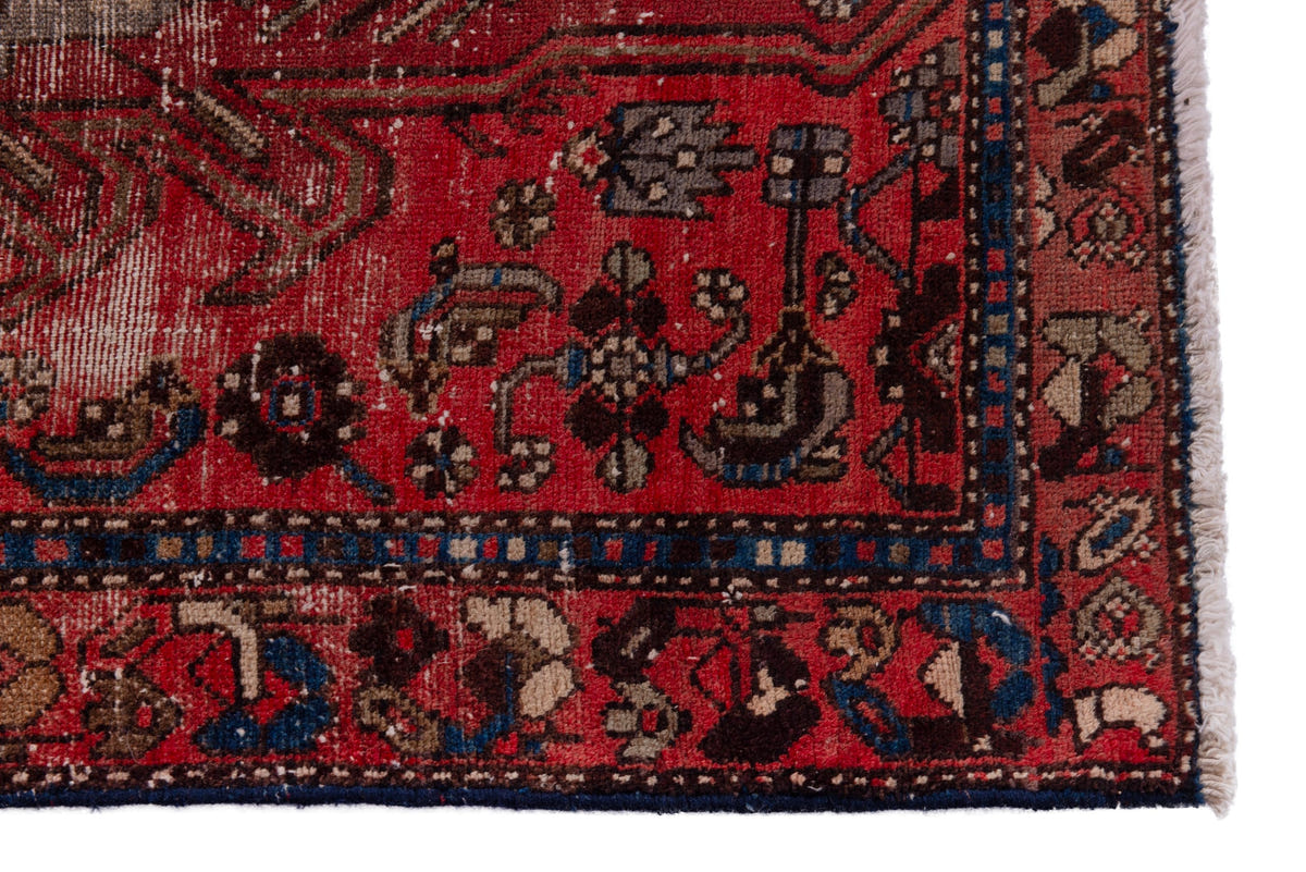 Persian Zanjan runner rug in deep red and navy, view 6 of 16