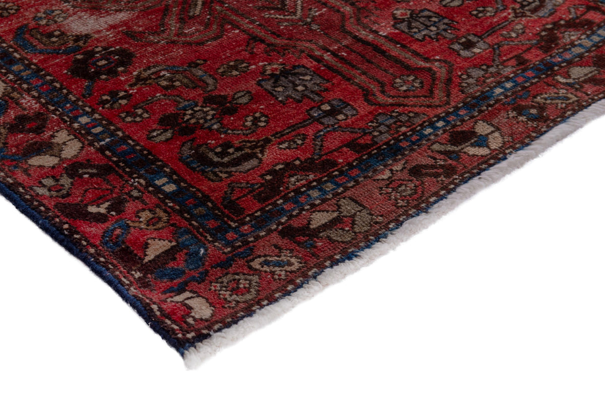 Persian Zanjan runner rug in deep red and navy, view 7 of 16