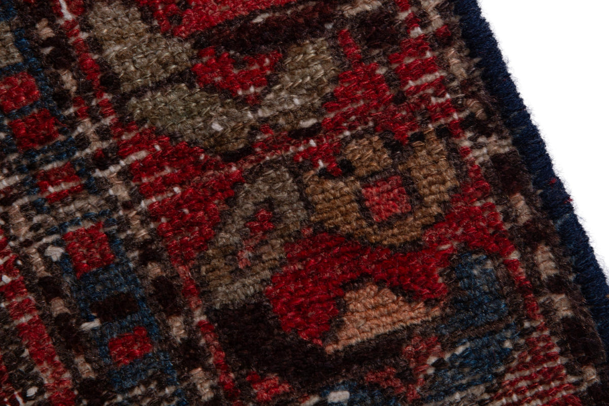 Persian Zanjan runner rug in deep red and navy, view 8 of 16