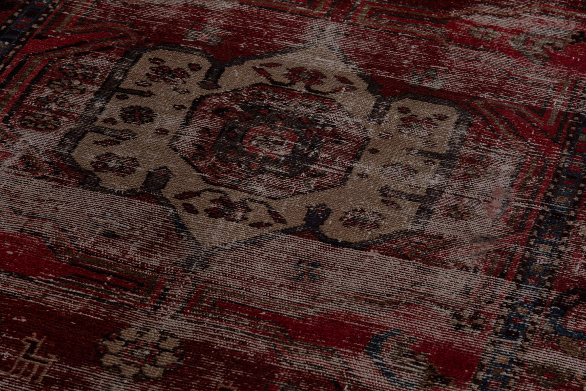 Persian Zanjan runner rug in deep red and navy, view 10 of 16