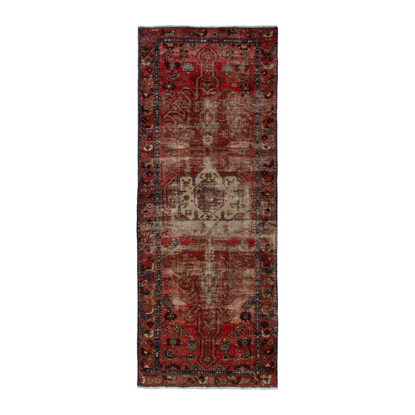 Persian Zanjan runner rug in deep red and navy, 3'4" x 9'1"
