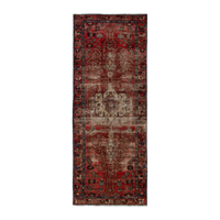 Persian Zanjan runner rug in deep red and navy, 3'4" x 9'1"