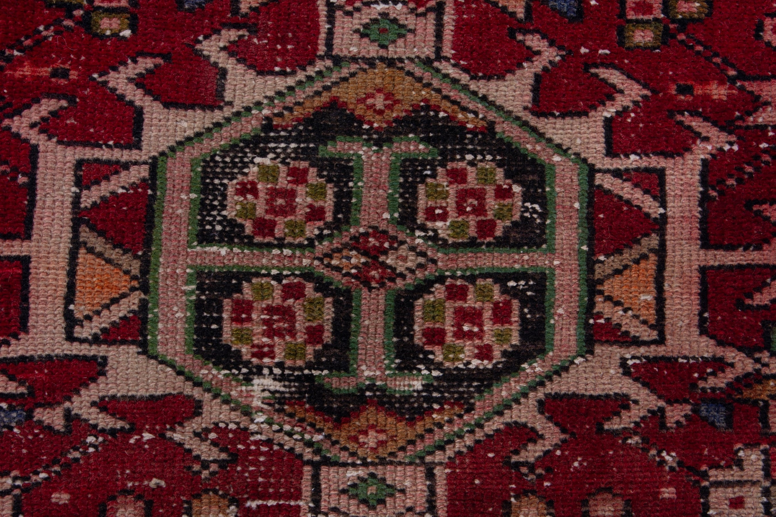Persian Gharajeh runner rug in burgundy and antique gold, view 10 of 14