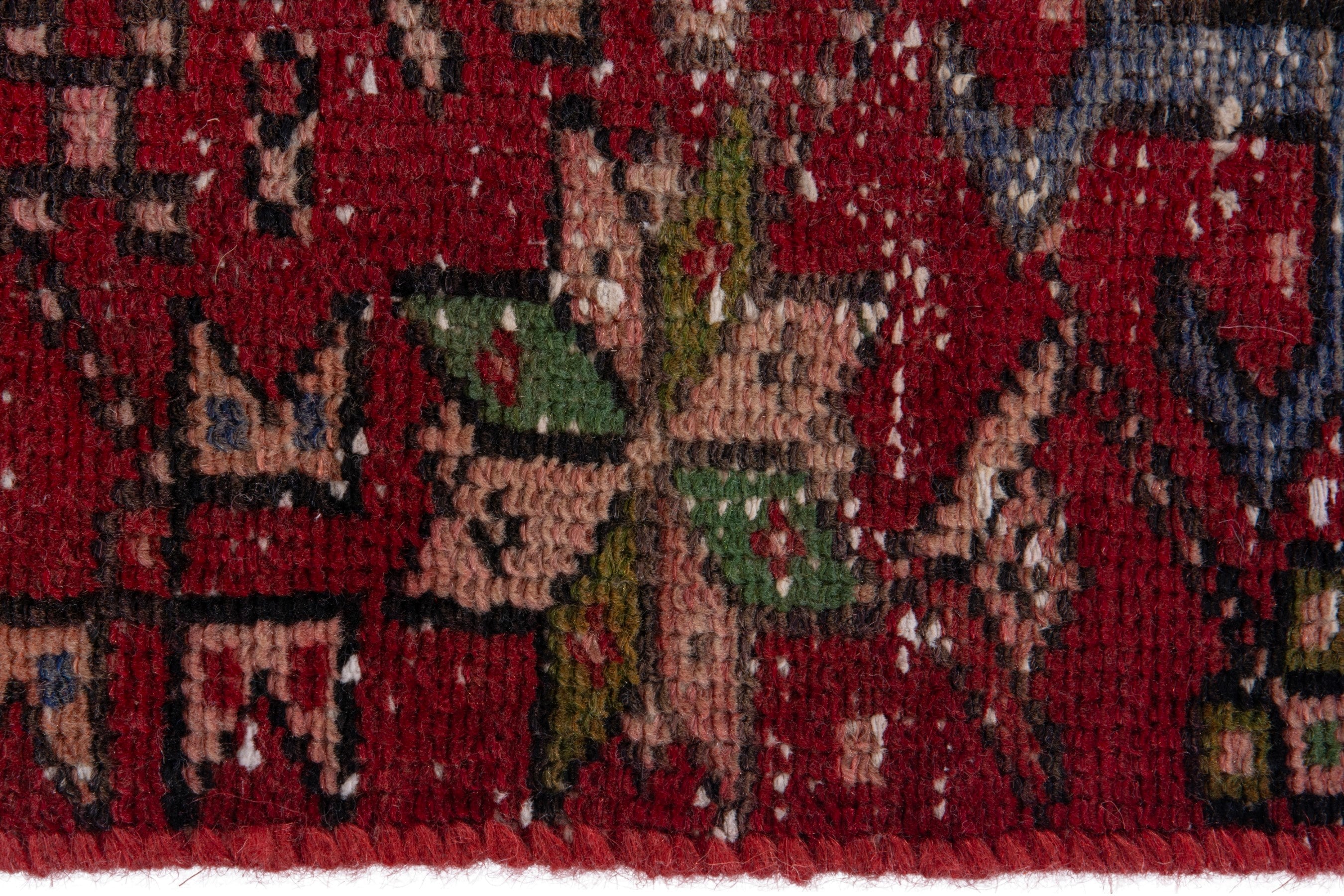 Persian Gharajeh runner rug in burgundy and antique gold, view 11 of 14