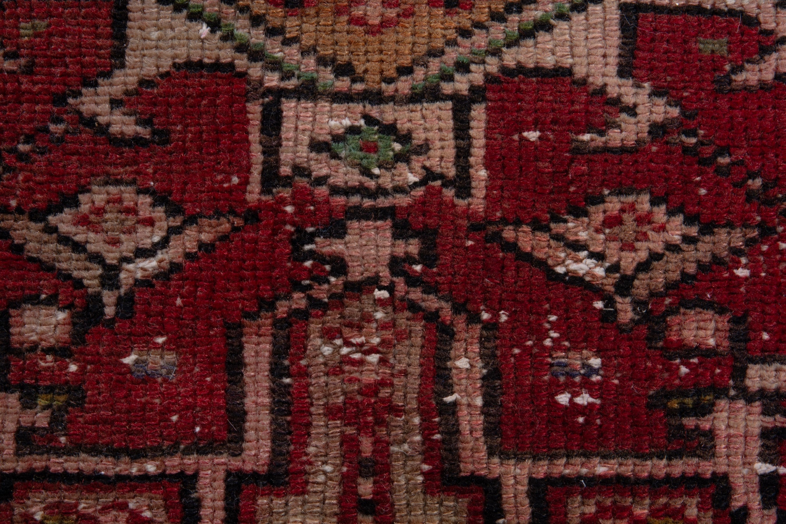 Persian Gharajeh runner rug in burgundy and antique gold, view 12 of 14