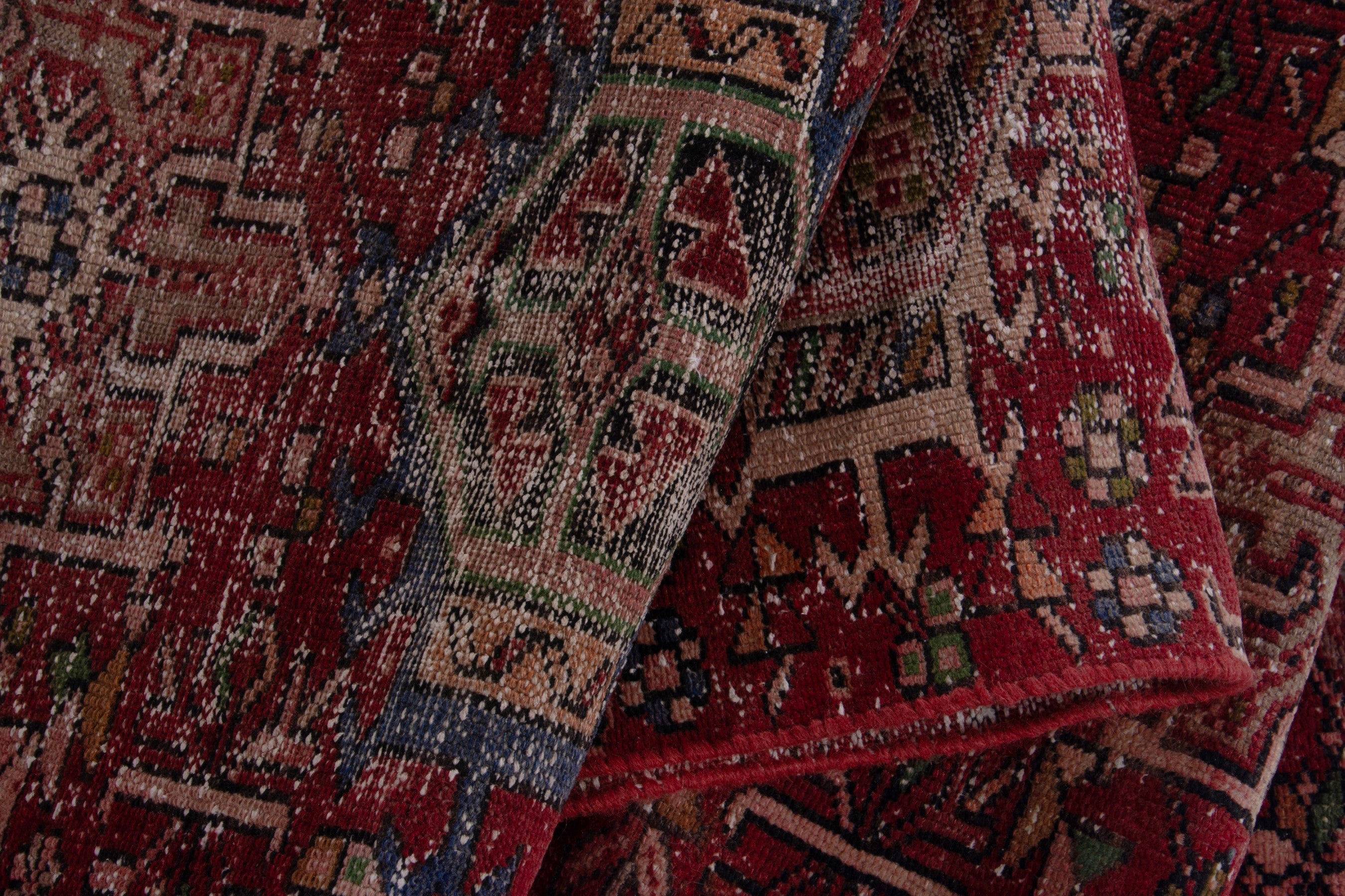 Persian Gharajeh runner rug in burgundy and antique gold, view 13 of 14