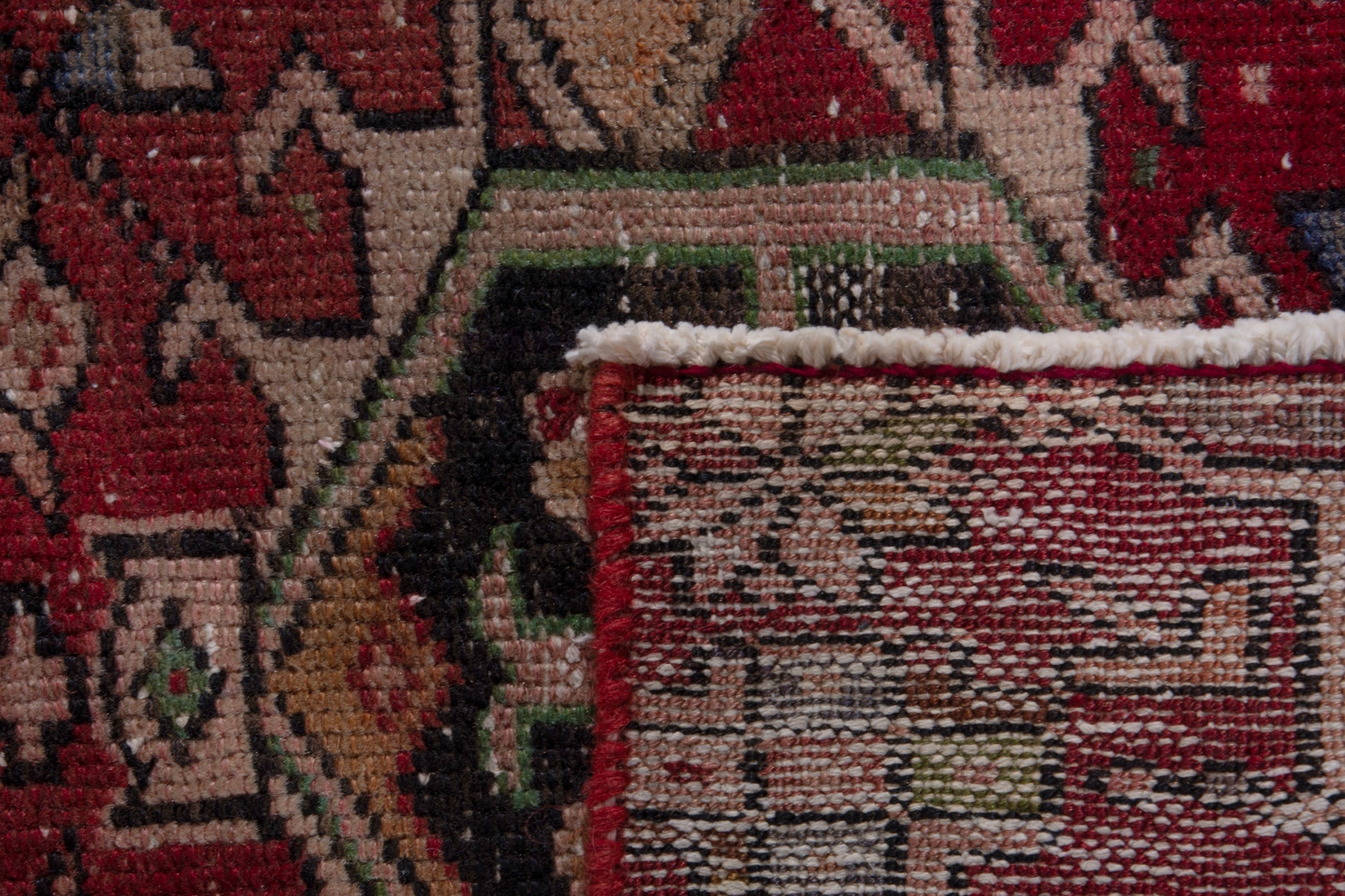 Persian Gharajeh runner rug in burgundy and antique gold, view 14 of 14