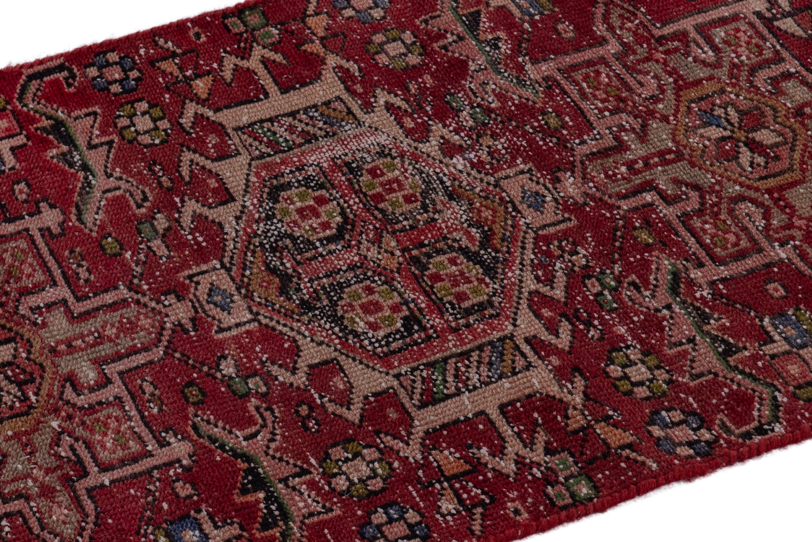 Persian Gharajeh runner rug in burgundy and antique gold, view 6 of 14
