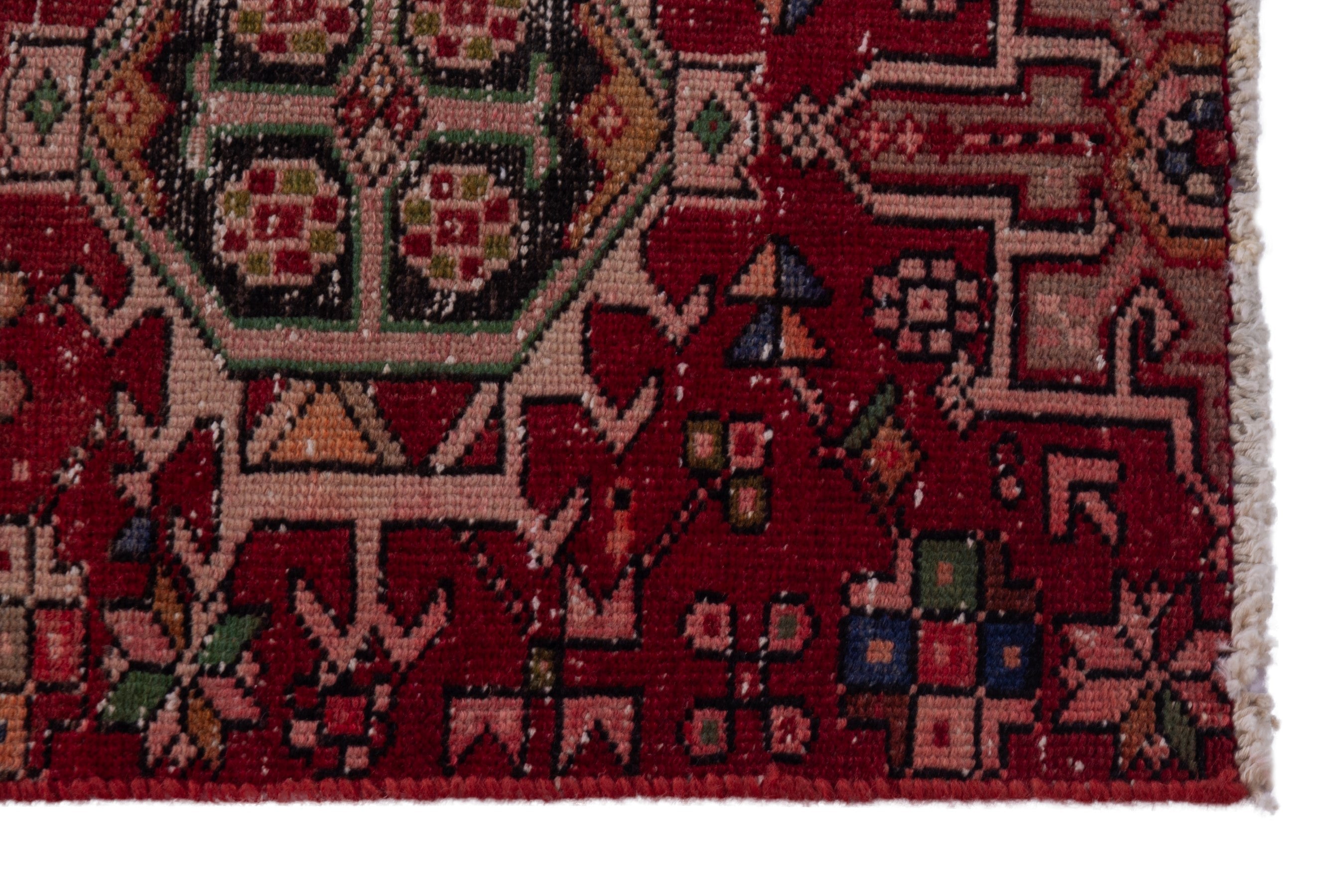 Persian Gharajeh runner rug in burgundy and antique gold, view 5 of 14