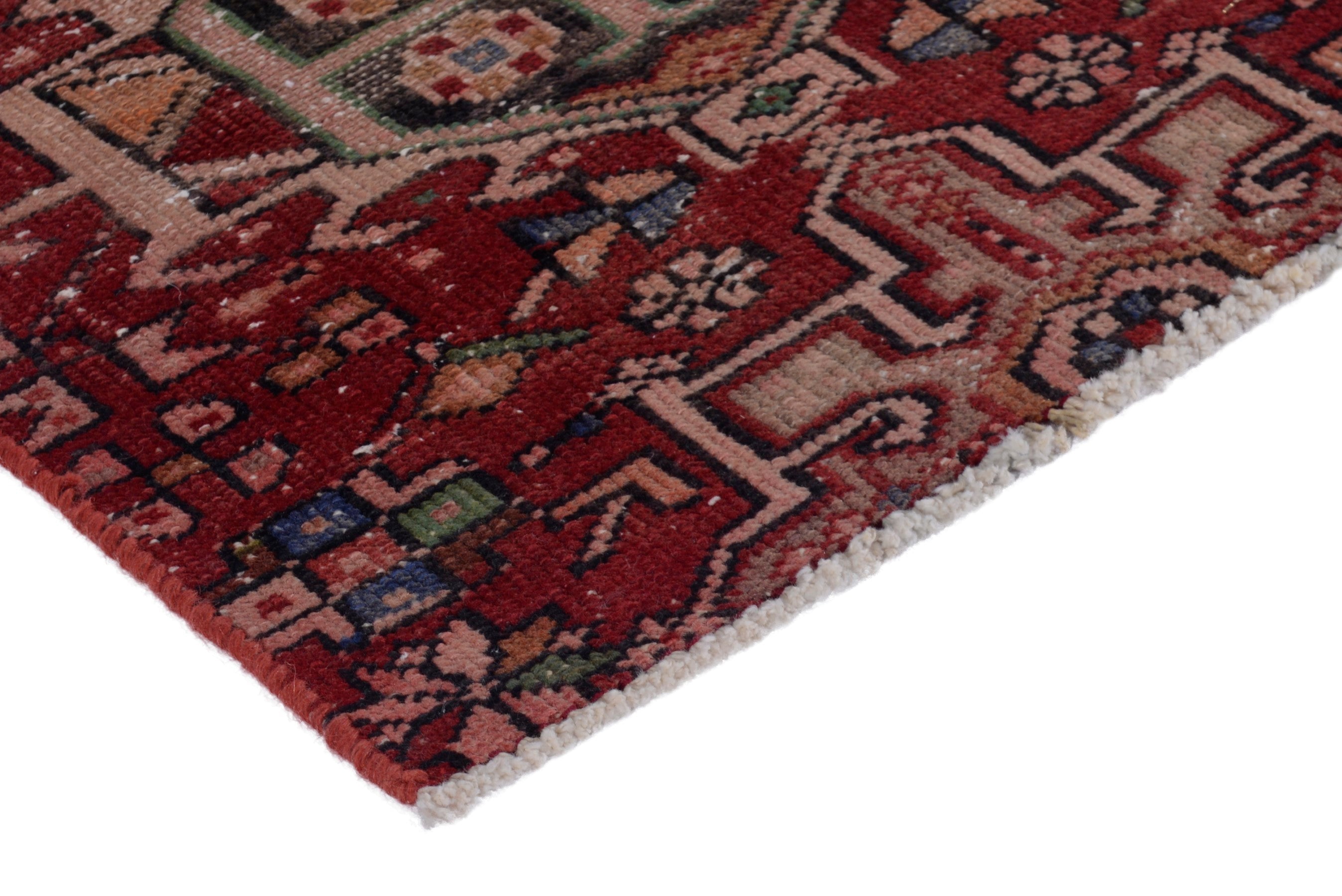 Persian Gharajeh runner rug in burgundy and antique gold, view 4 of 14