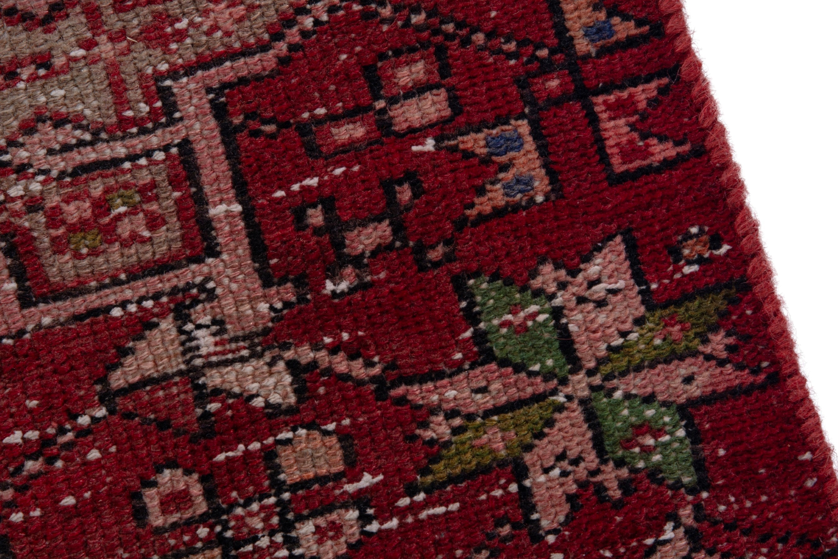 Persian Gharajeh runner rug in burgundy and antique gold, view 7 of 14