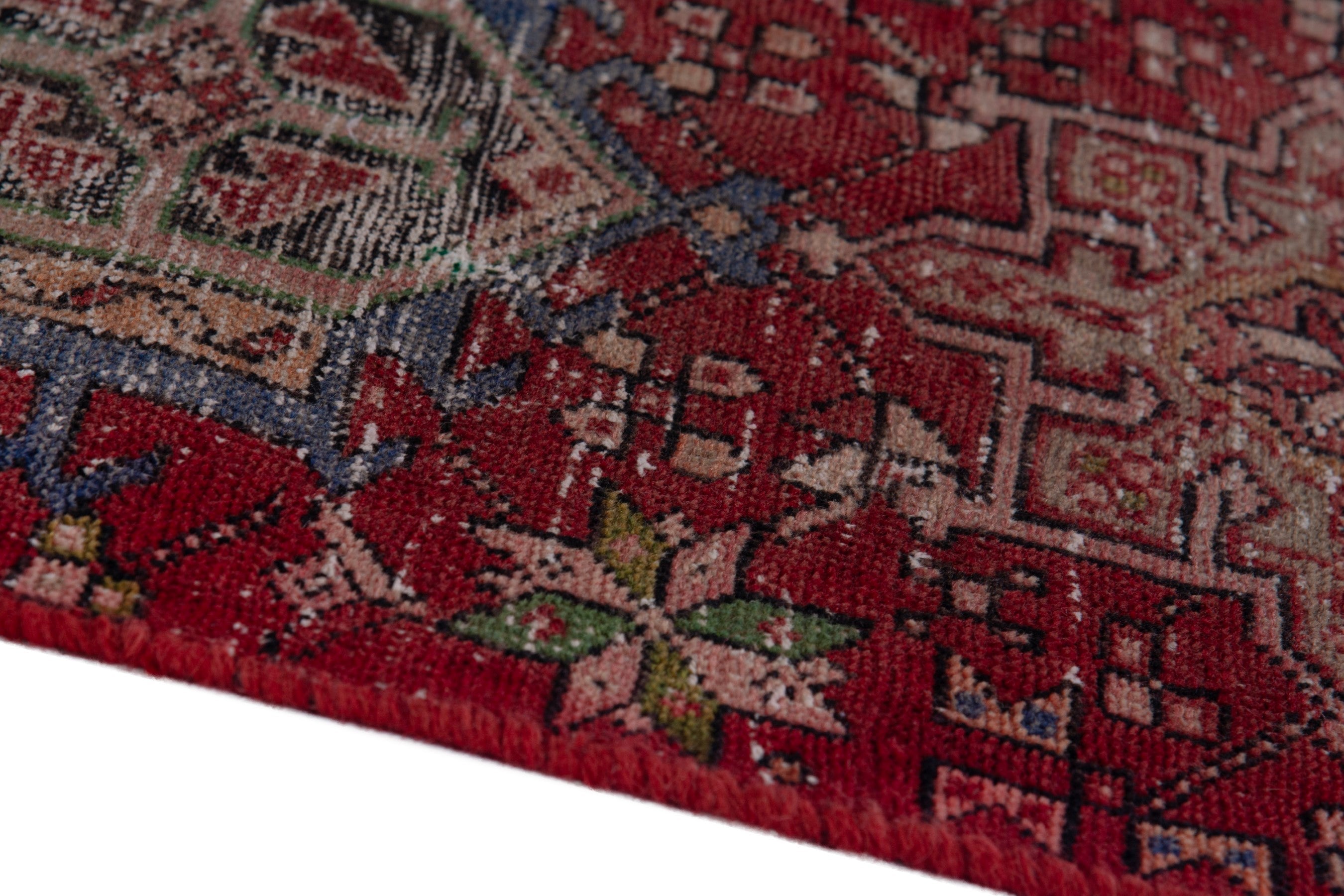 Persian Gharajeh runner rug in burgundy and antique gold, view 8 of 14