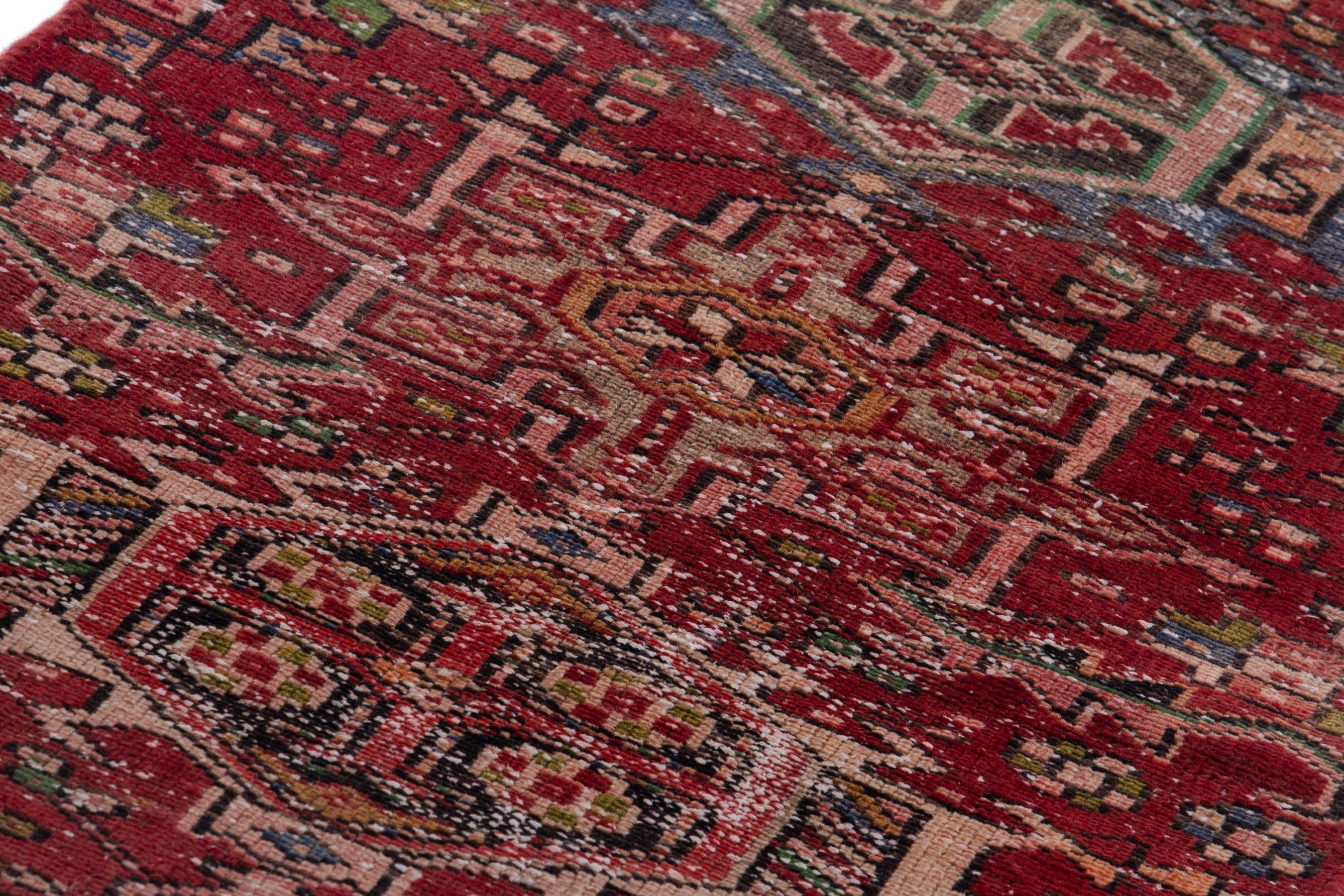 Persian Gharajeh runner rug in burgundy and antique gold, view 9 of 14