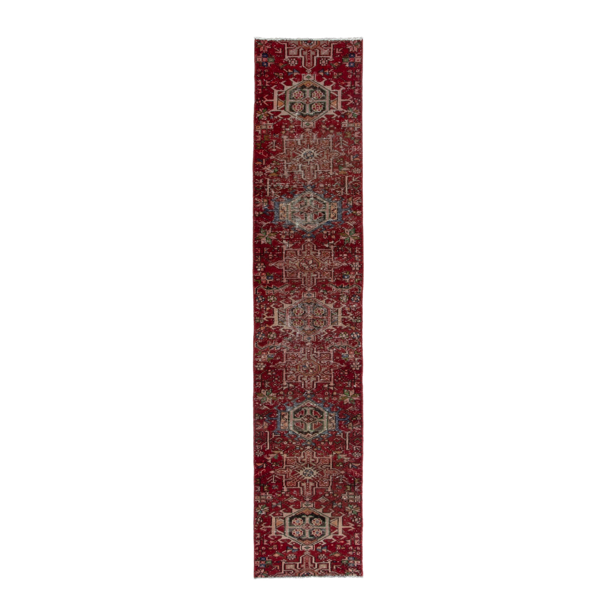 Persian Gharajeh runner rug in burgundy and antique gold, 1'10" x 9'5"
