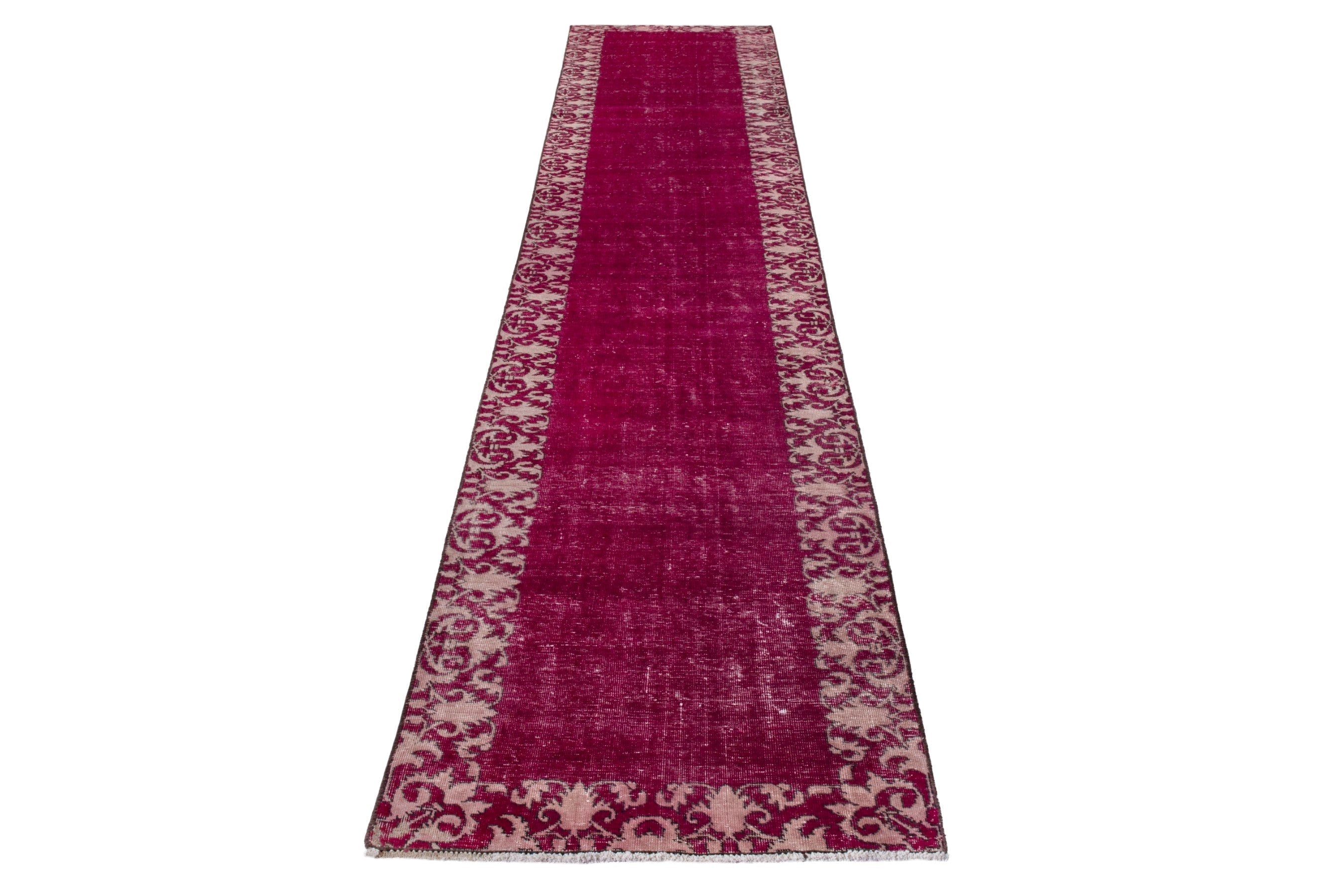 Persian Tabriz runner rug in burgundy and cream, view 2 of 16