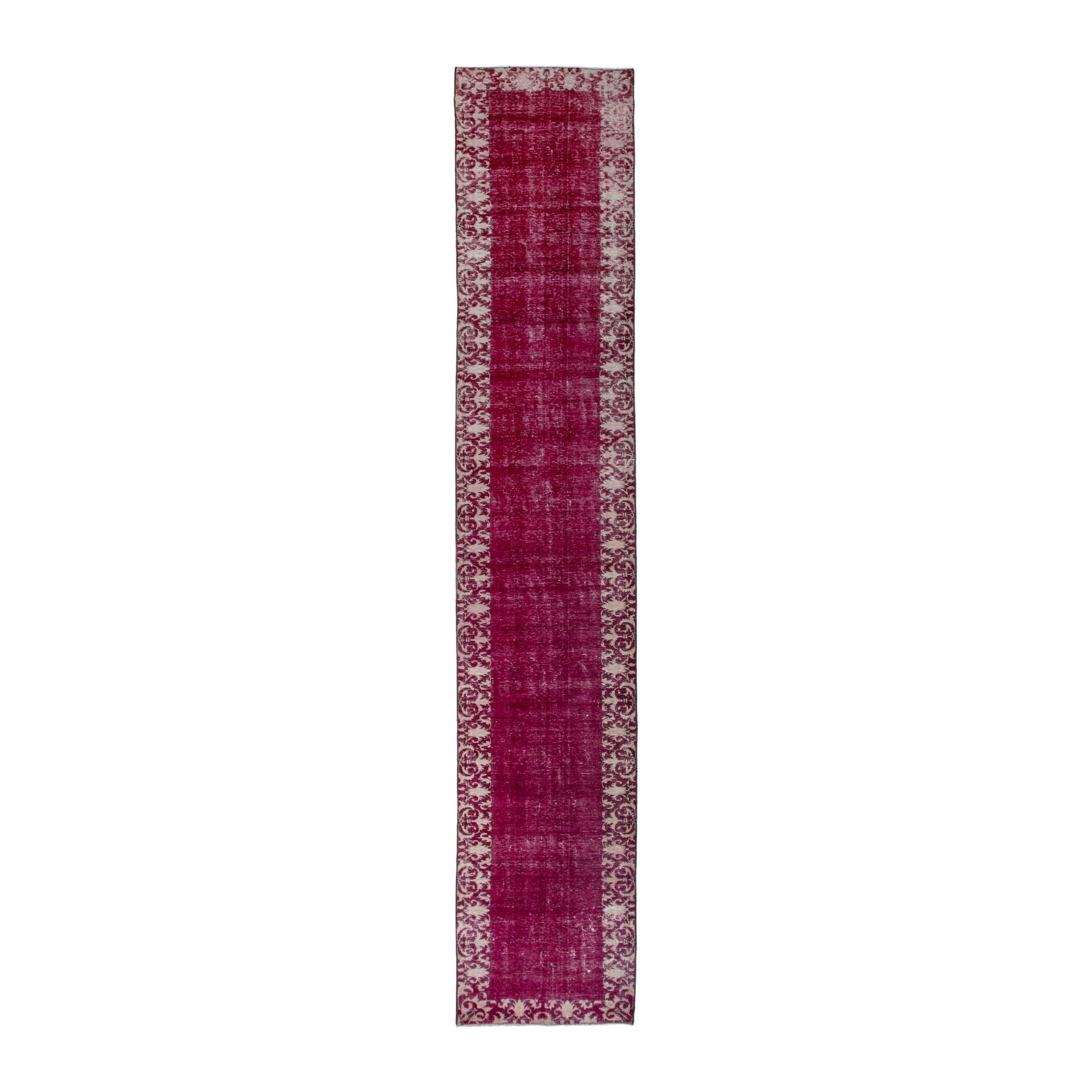 Persian Tabriz runner rug in burgundy and cream, 2'11" x 18'4"
