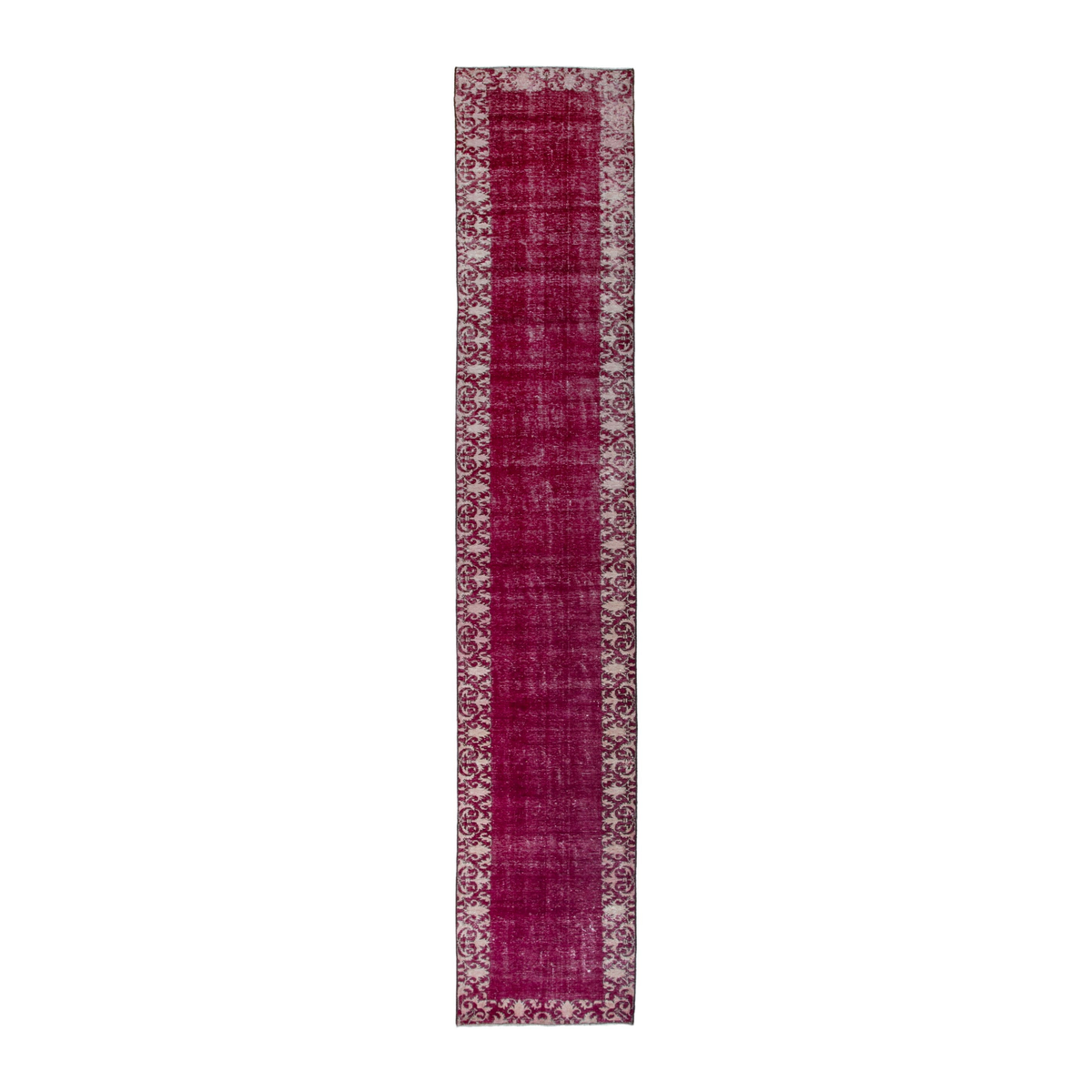 Persian Tabriz runner rug in burgundy and cream, 2'11" x 18'4"