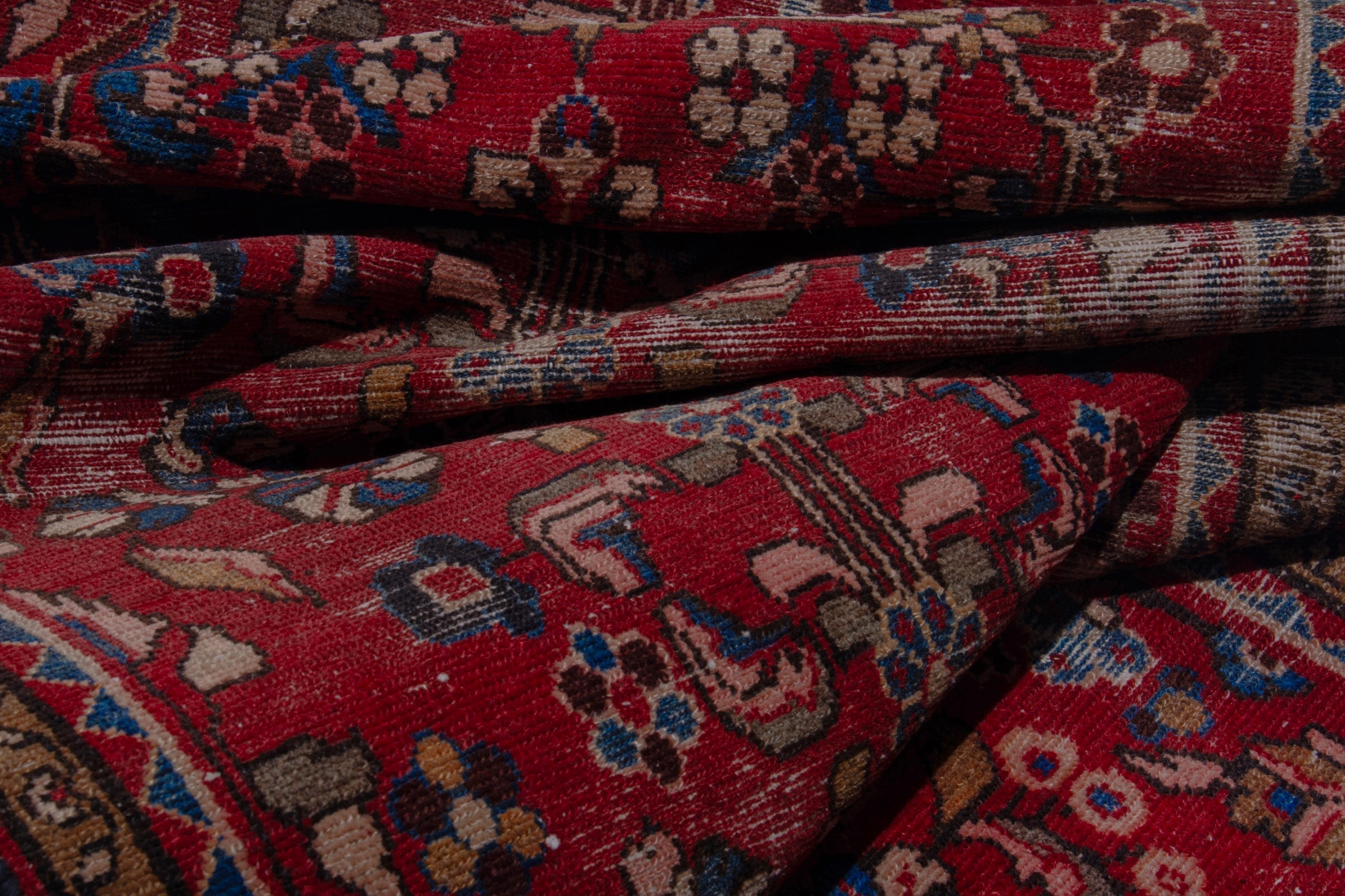 Persian Hamedan runner rug in deep red and dark brown, view 13 of 16