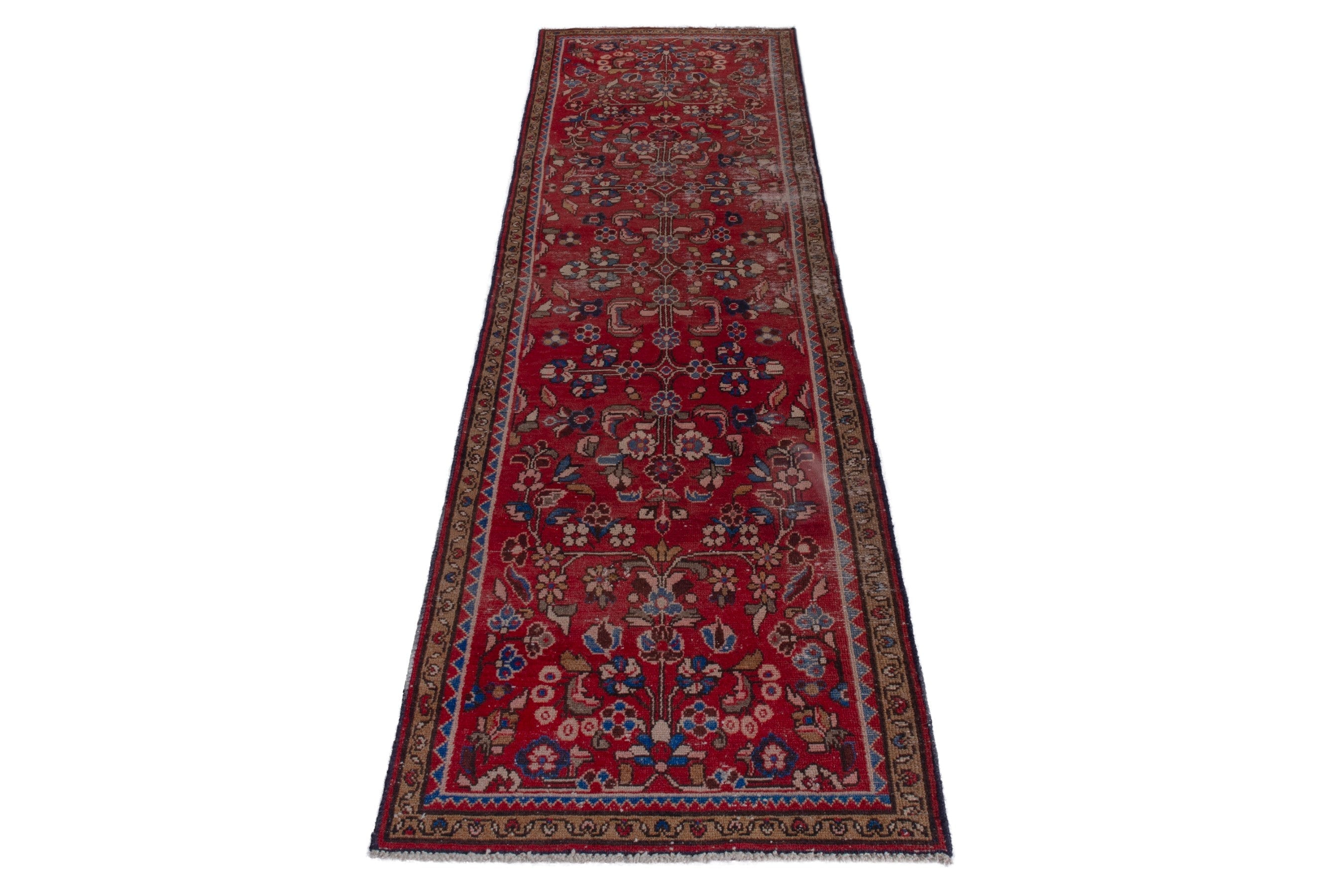Persian Hamedan runner rug in deep red and dark brown, view 2 of 16