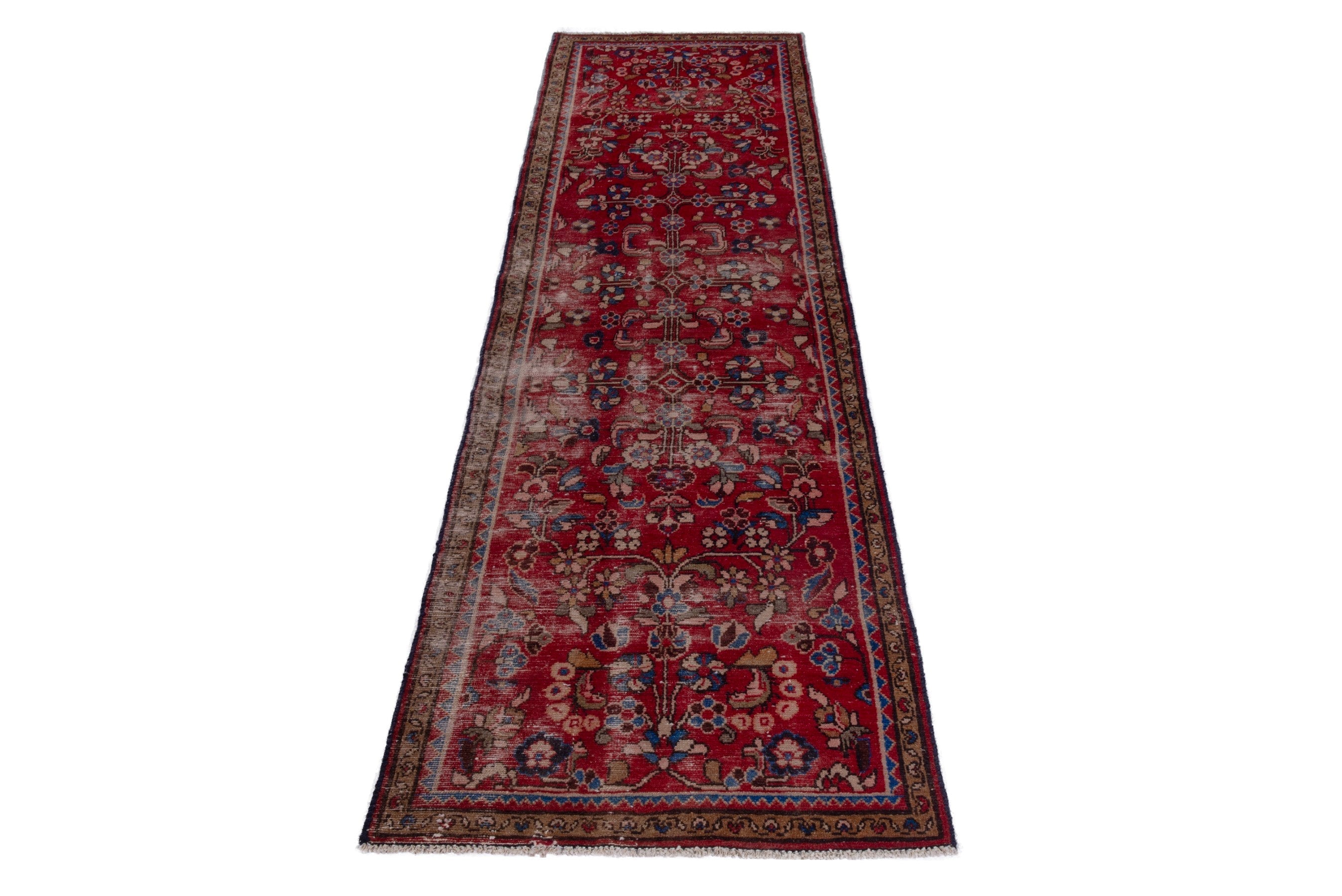 Persian Hamedan runner rug in deep red and dark brown, view 3 of 16