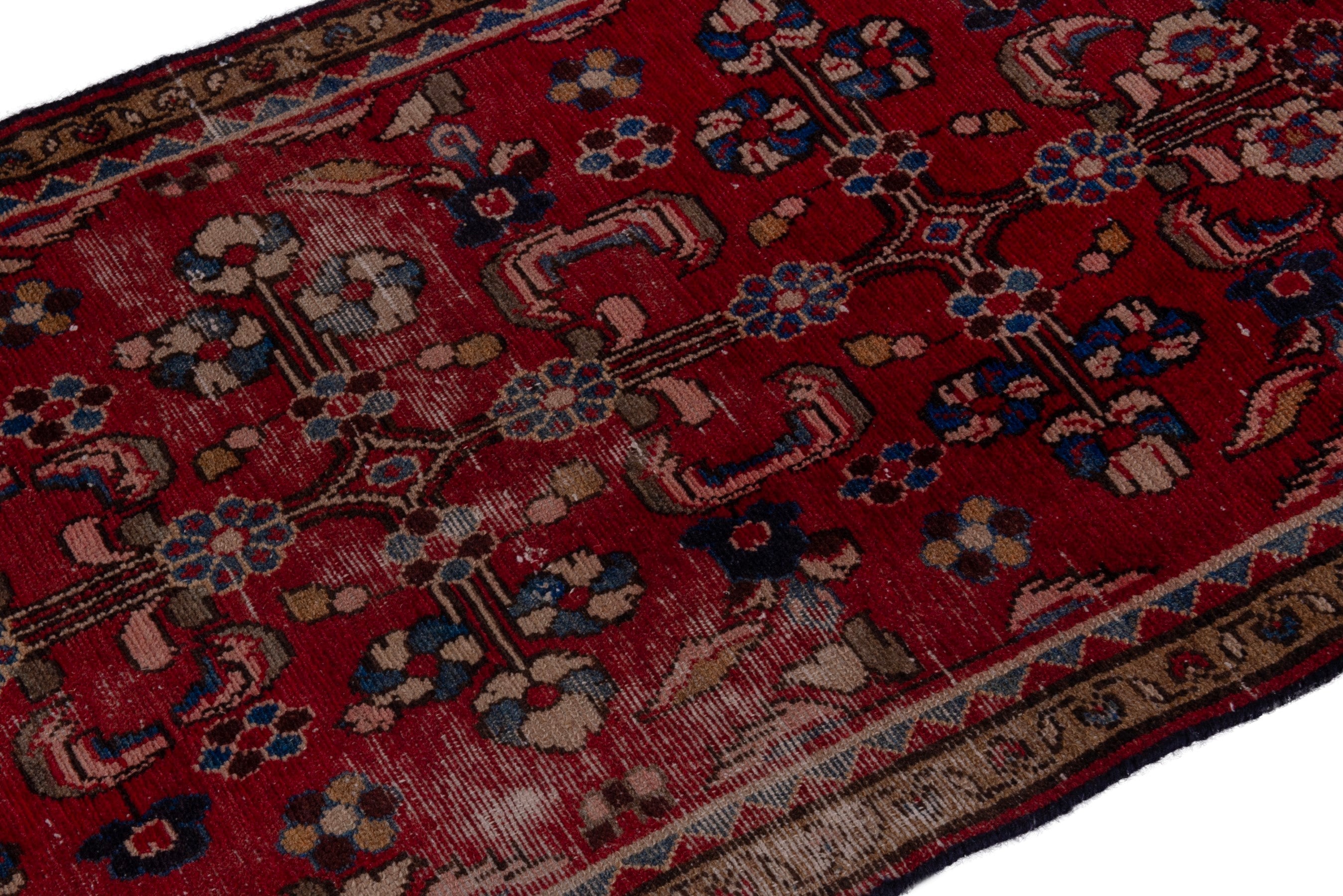 Persian Hamedan runner rug in deep red and dark brown, view 6 of 16