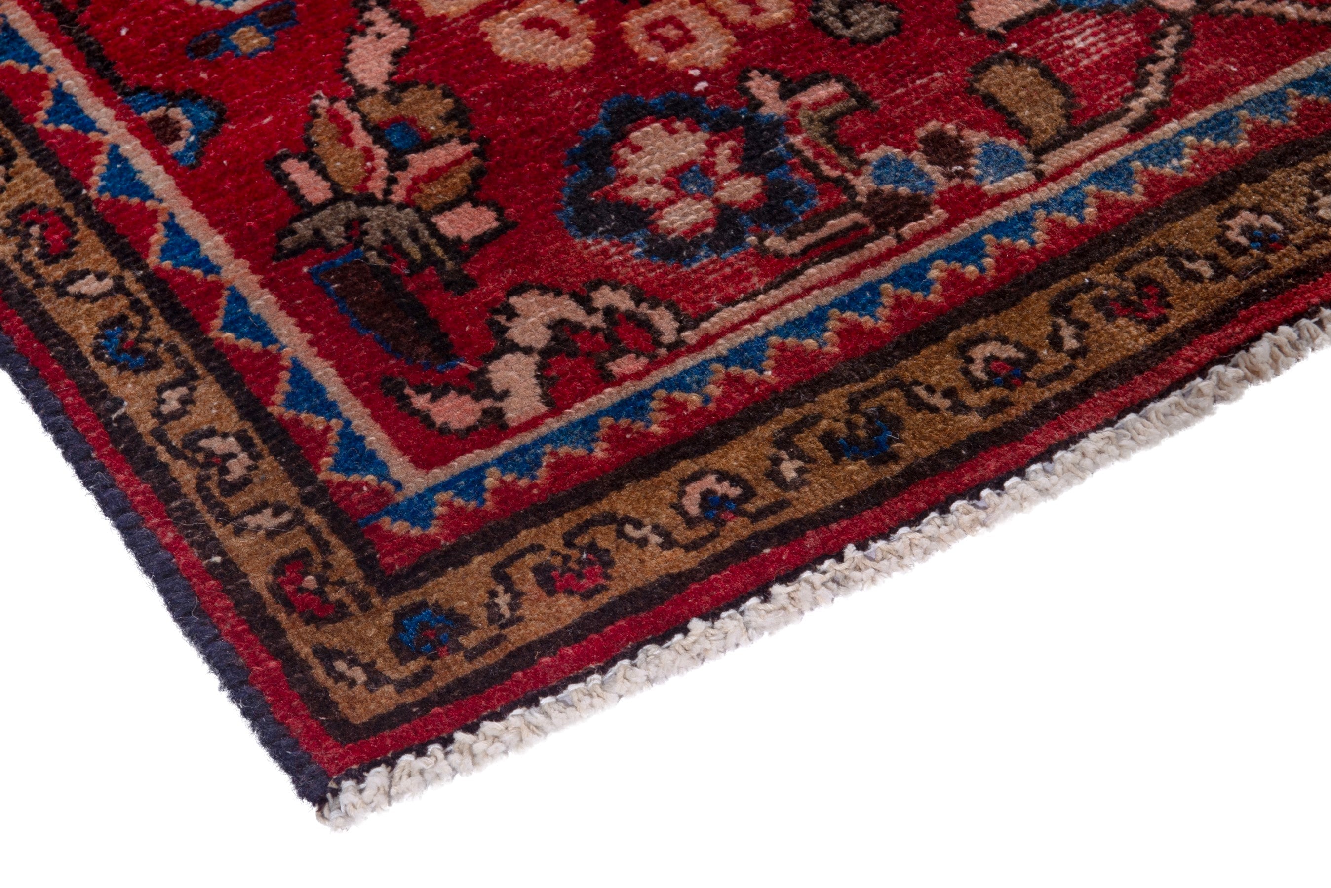 Persian Hamedan runner rug in deep red and dark brown, view 4 of 16