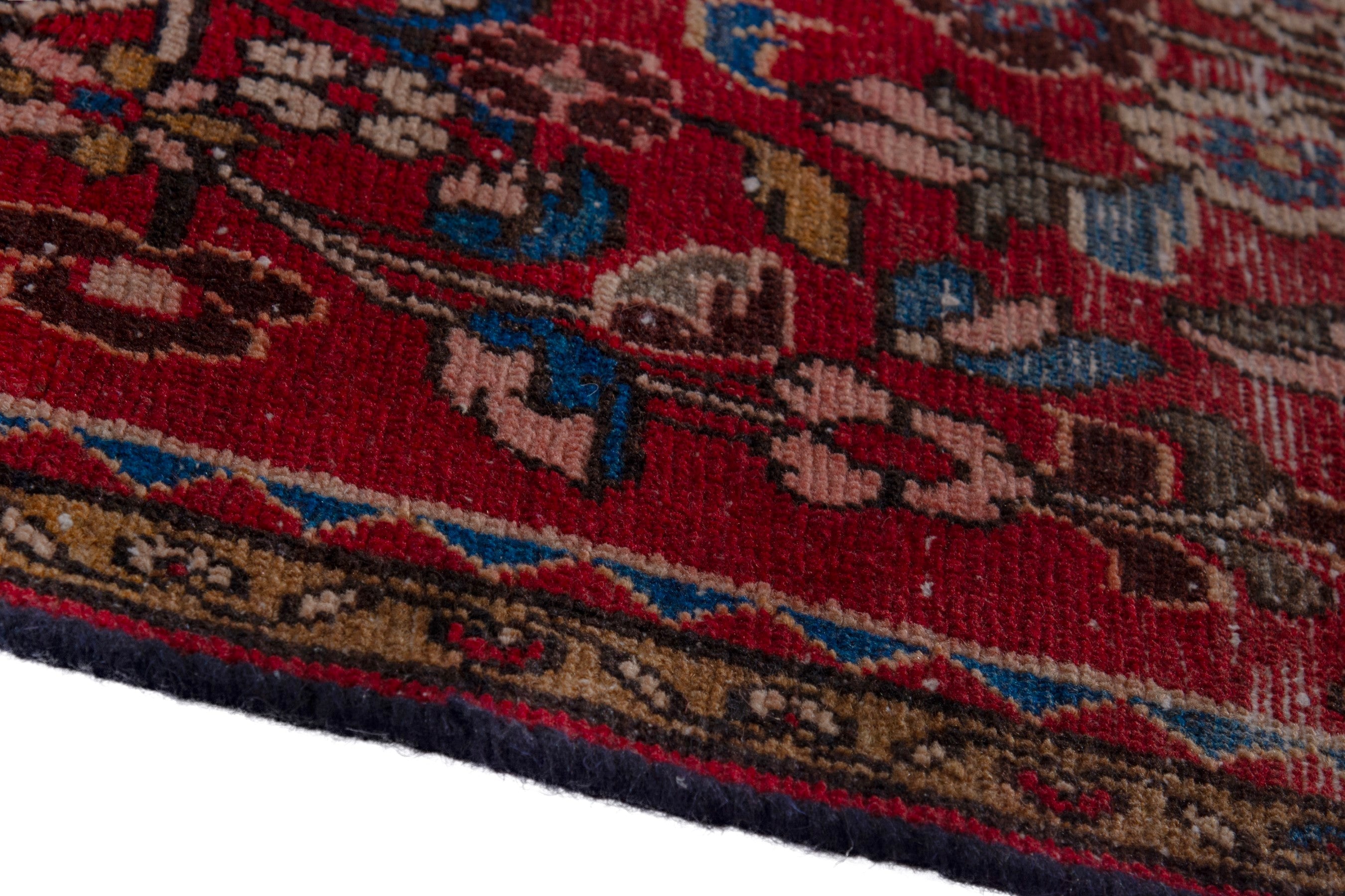 Persian Hamedan runner rug in deep red and dark brown, view 8 of 16