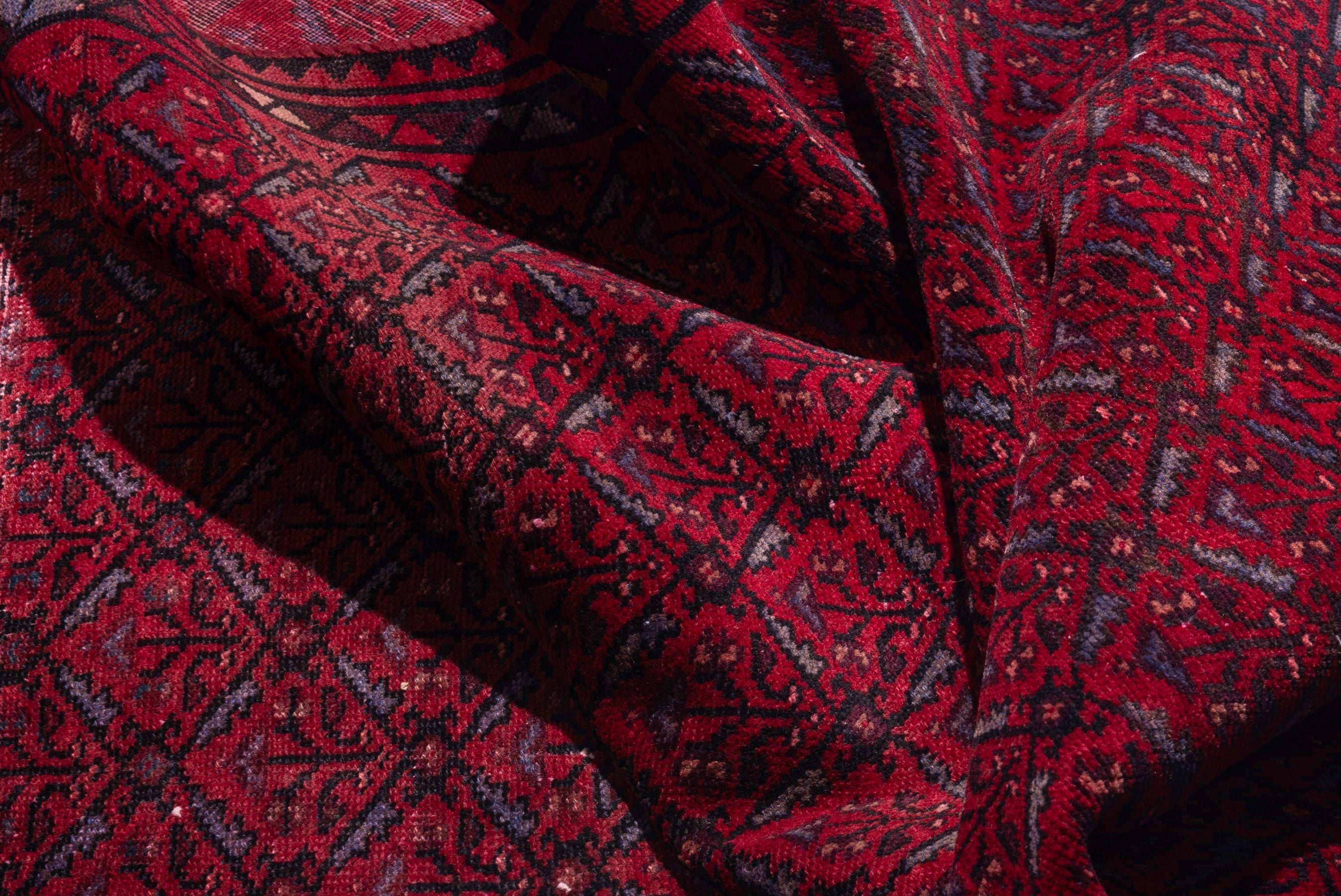 Persian Baluch runner rug in deep red and burgundy, view 16 of 17