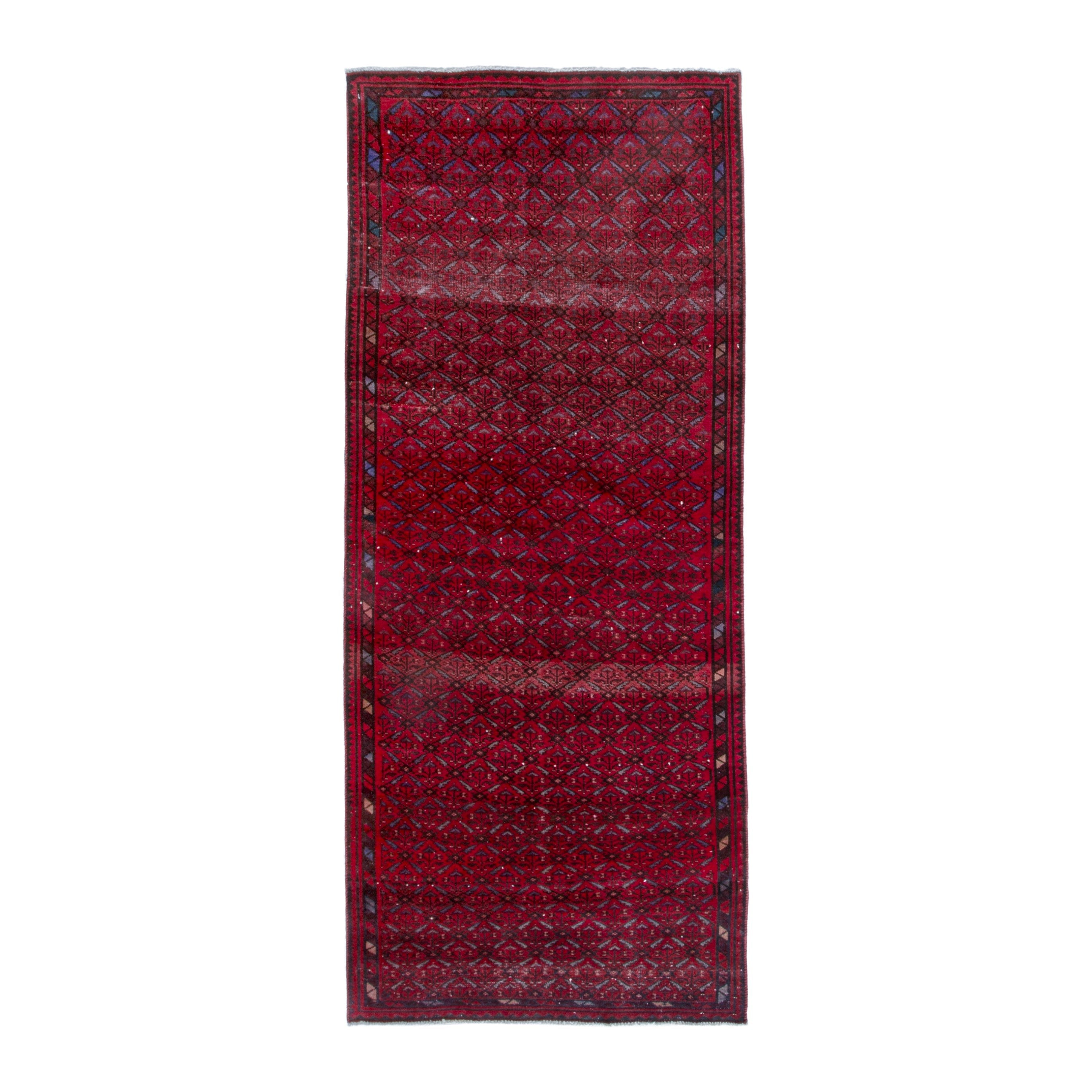 Persian Baluch runner rug in deep red and burgundy, 3'7" x 8'8"