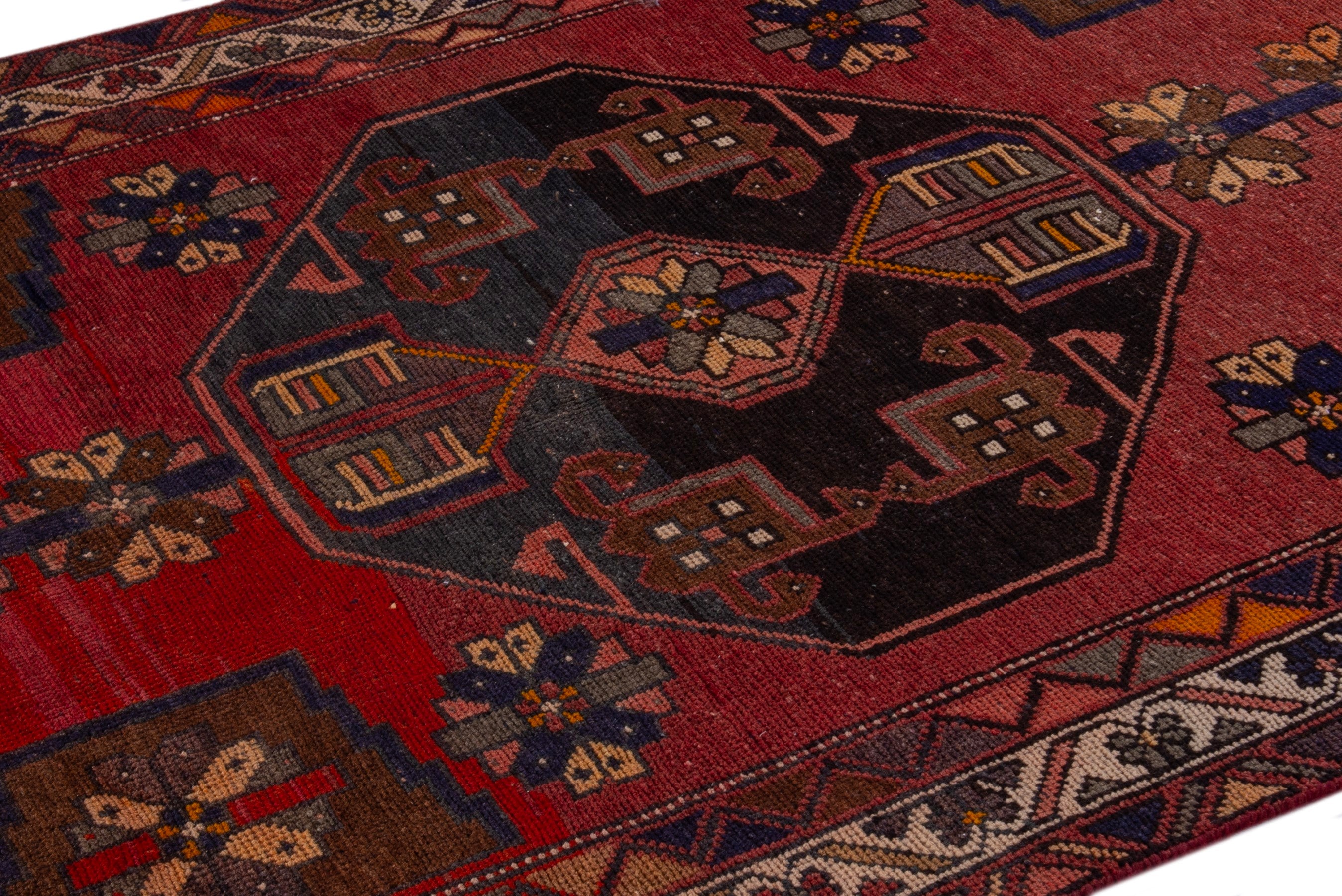 Persian Ardabil area rug in deep red and dark brown, view 6 of 19