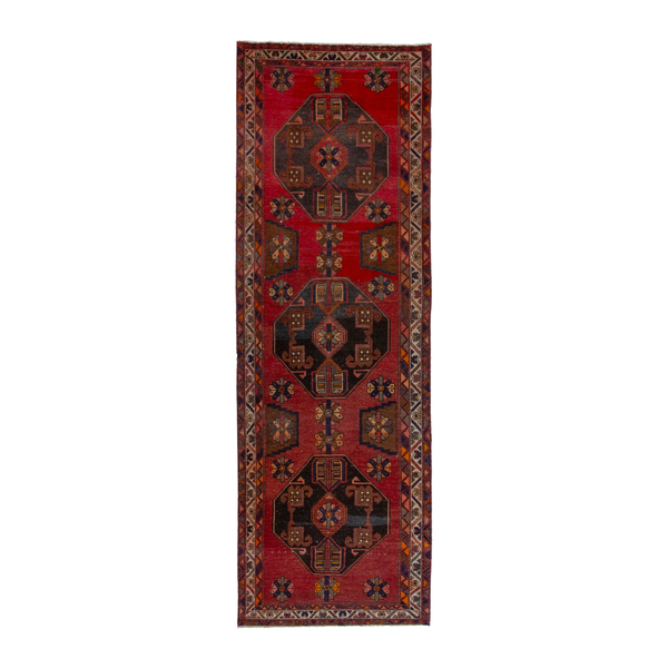 Persian Ardabil runner rug in deep red and dark brown, 4' x 12'6"