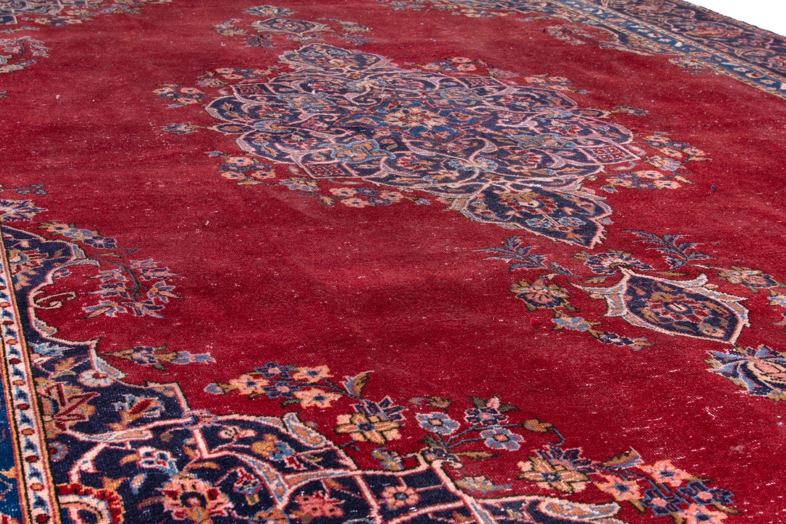 Persian Kashan oversized rug in burgundy and navy, view 10 of 21