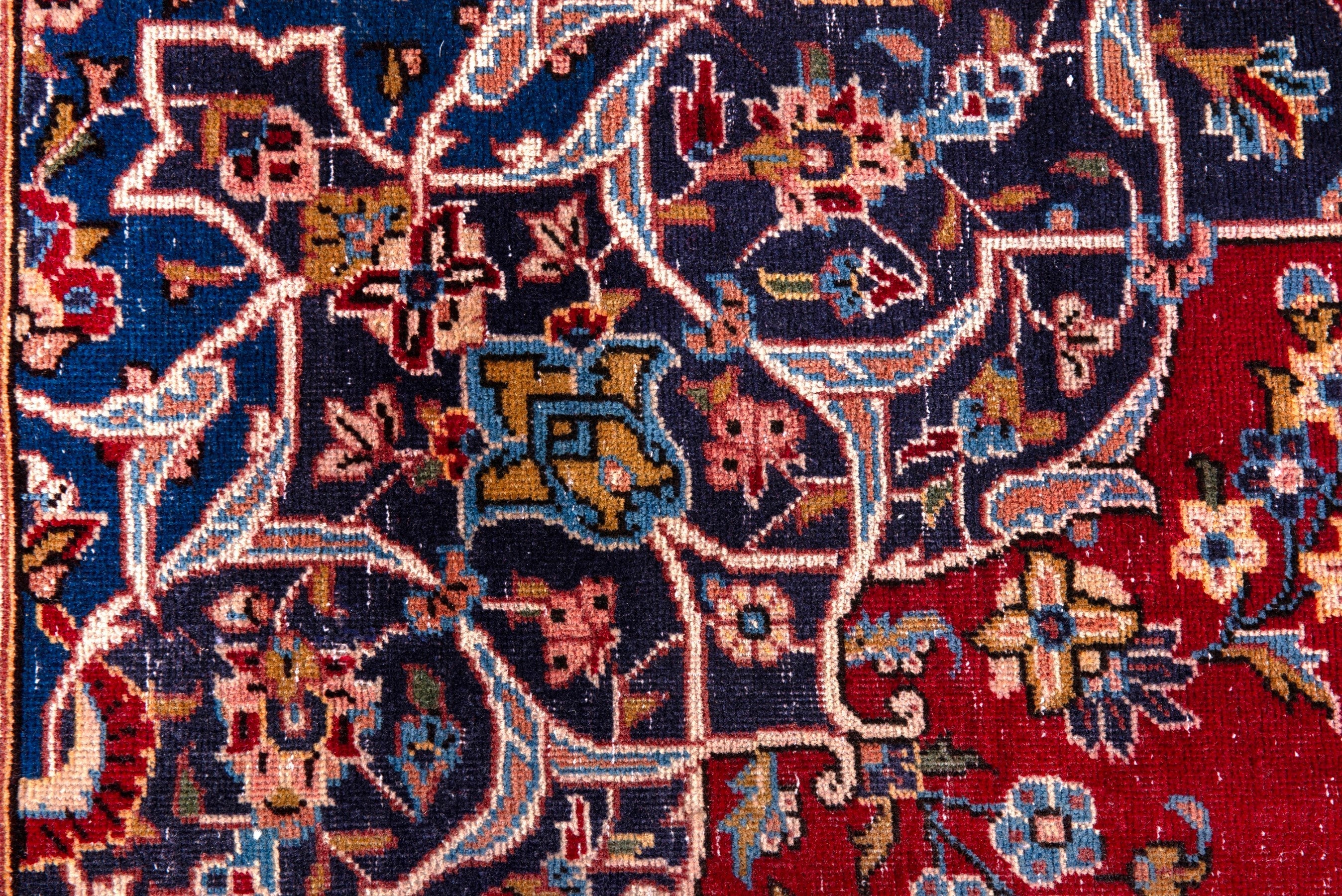 Persian Kashan oversized rug in burgundy and navy, view 16 of 21