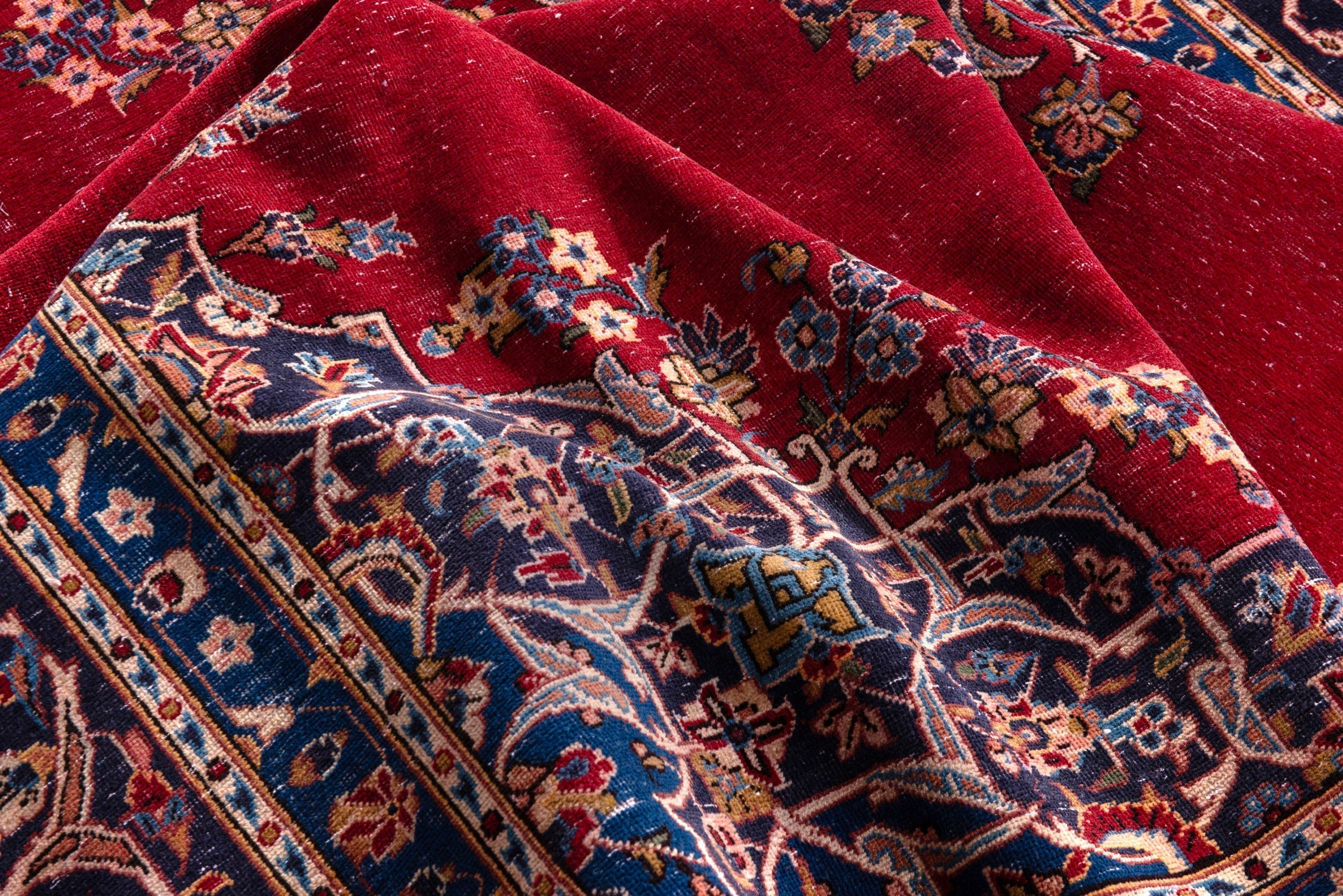 Persian Kashan oversized rug in burgundy and navy, view 17 of 21