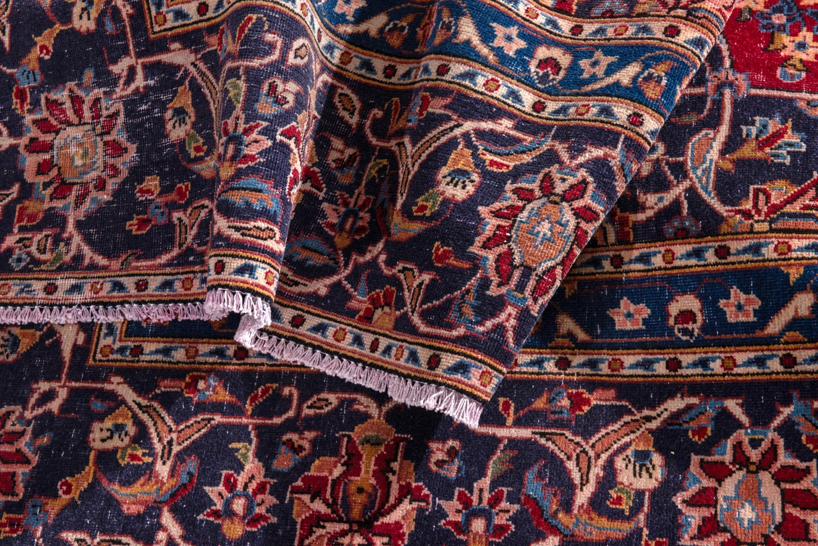 Persian Kashan oversized rug in burgundy and navy, view 18 of 21