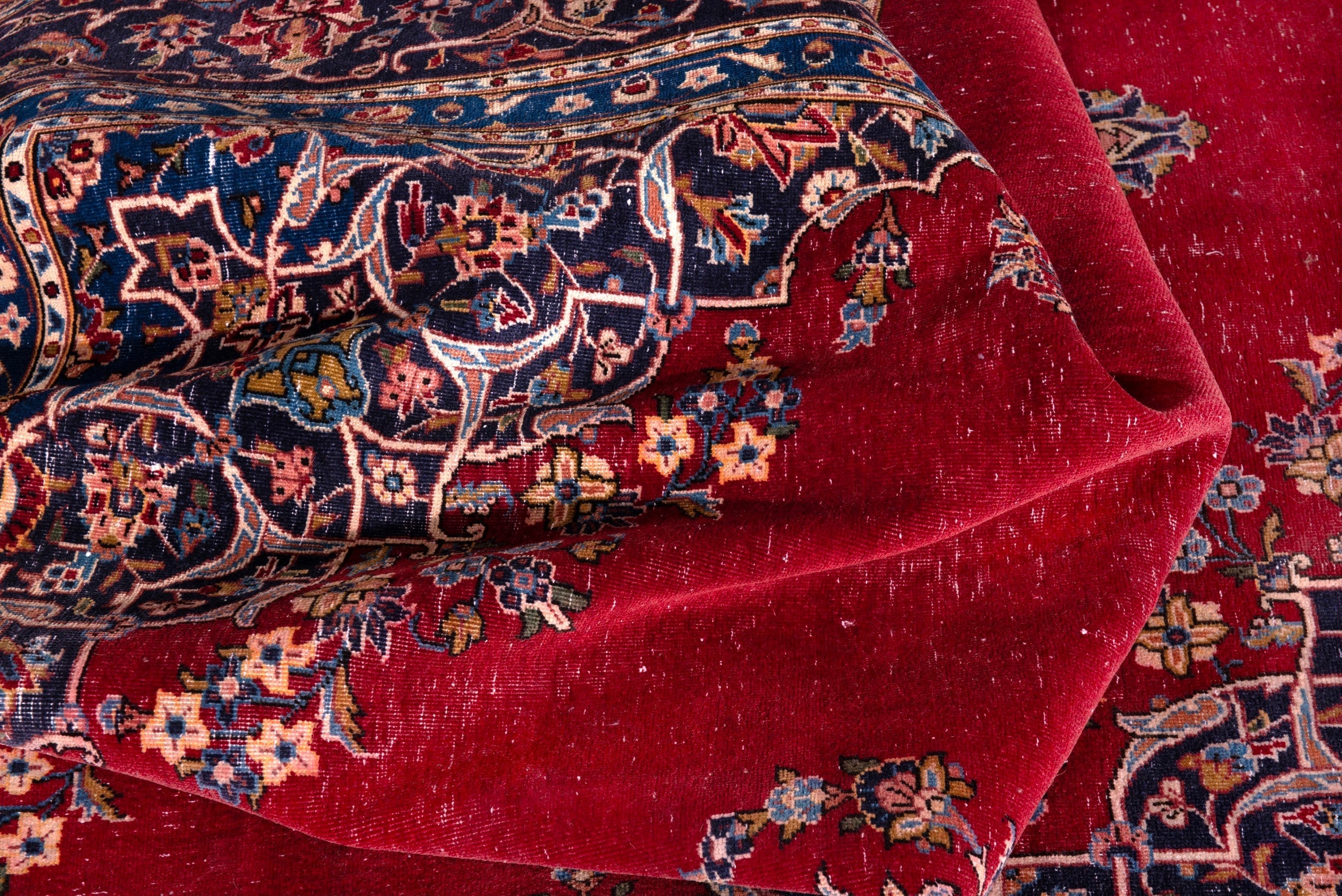 Persian Kashan oversized rug in burgundy and navy, view 19 of 21