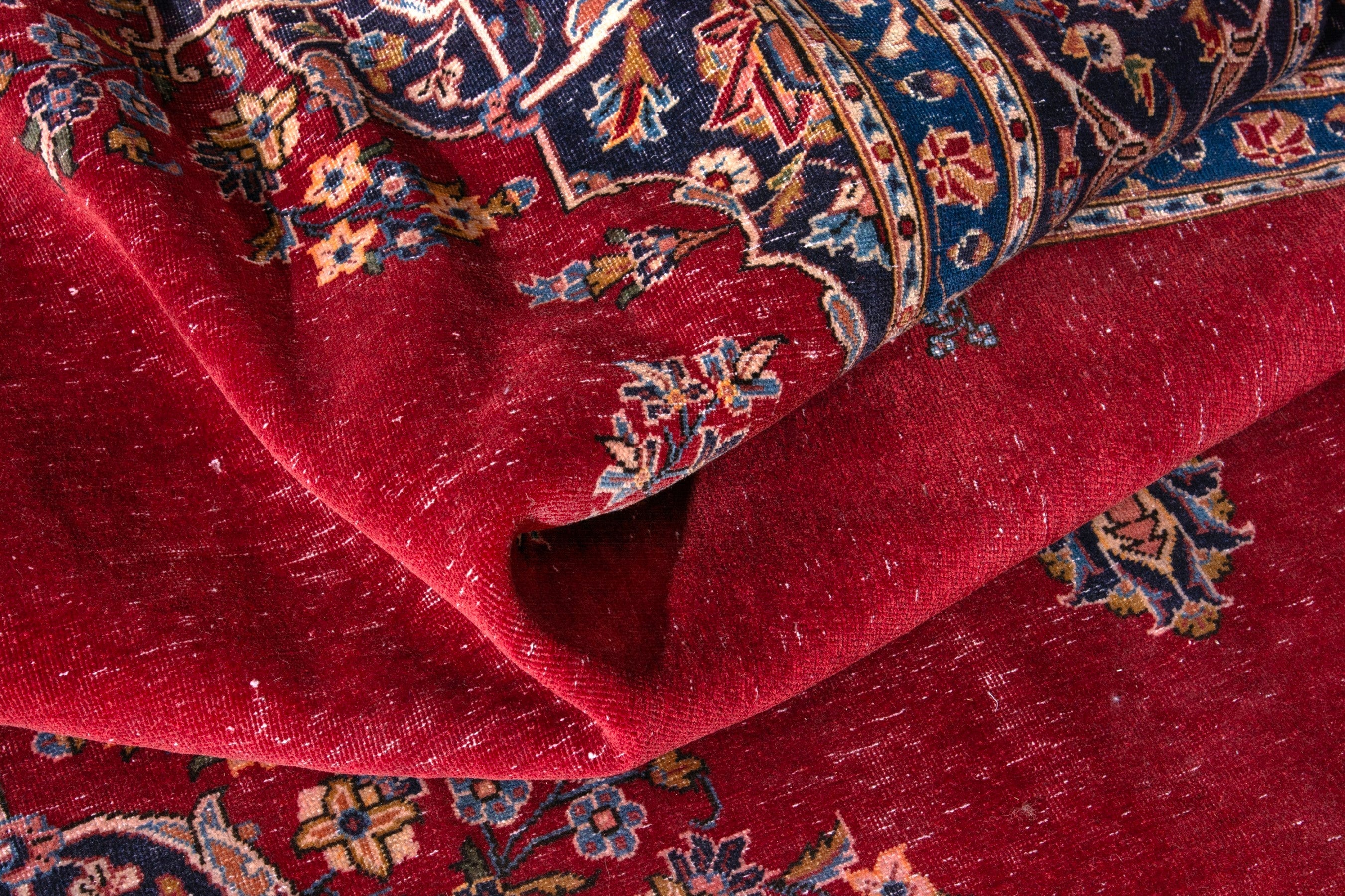 Persian Kashan oversized rug in burgundy and navy, view 20 of 21