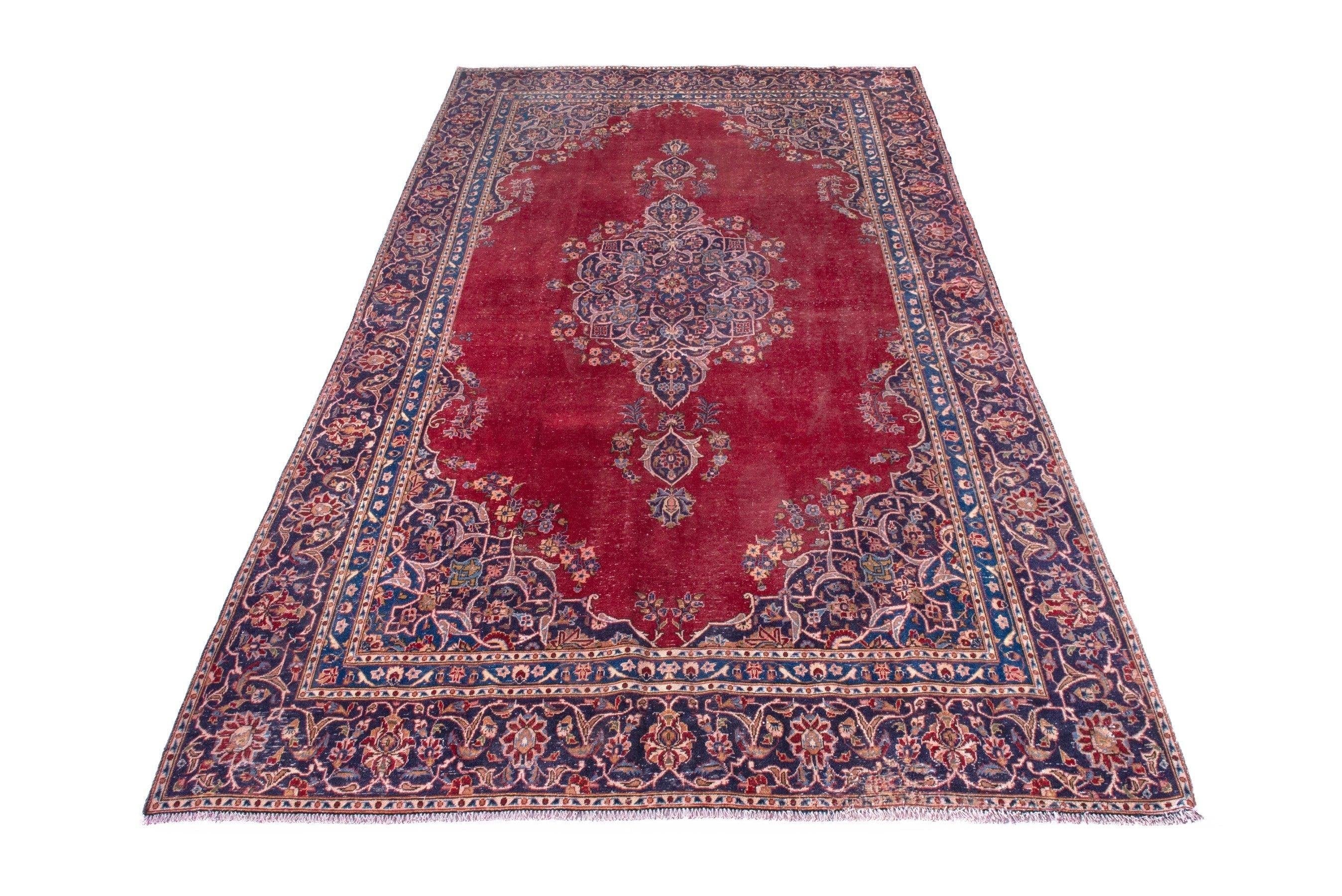 Persian Kashan oversized rug in burgundy and navy, view 2 of 21
