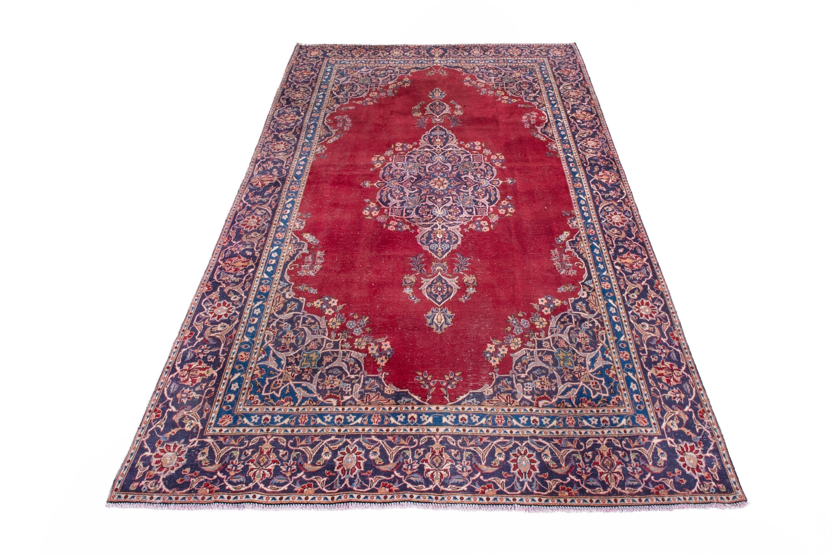 Persian Kashan oversized rug in burgundy and navy, view 3 of 21