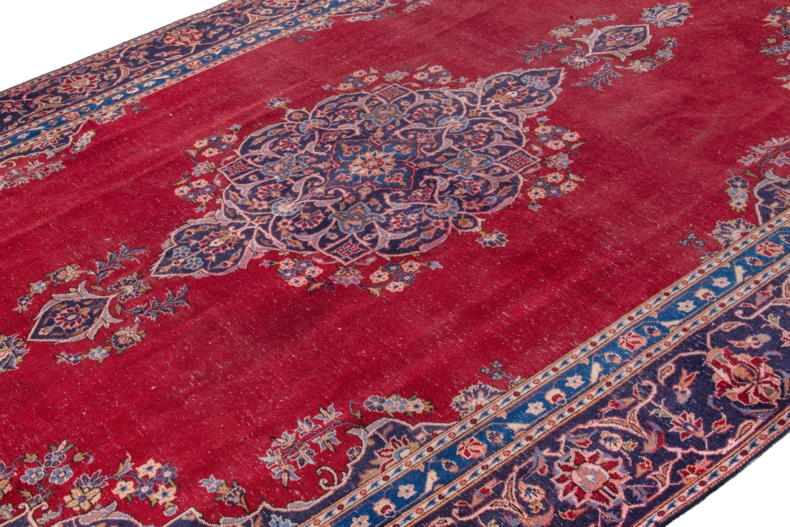 Persian Kashan oversized rug in burgundy and navy, view 6 of 21