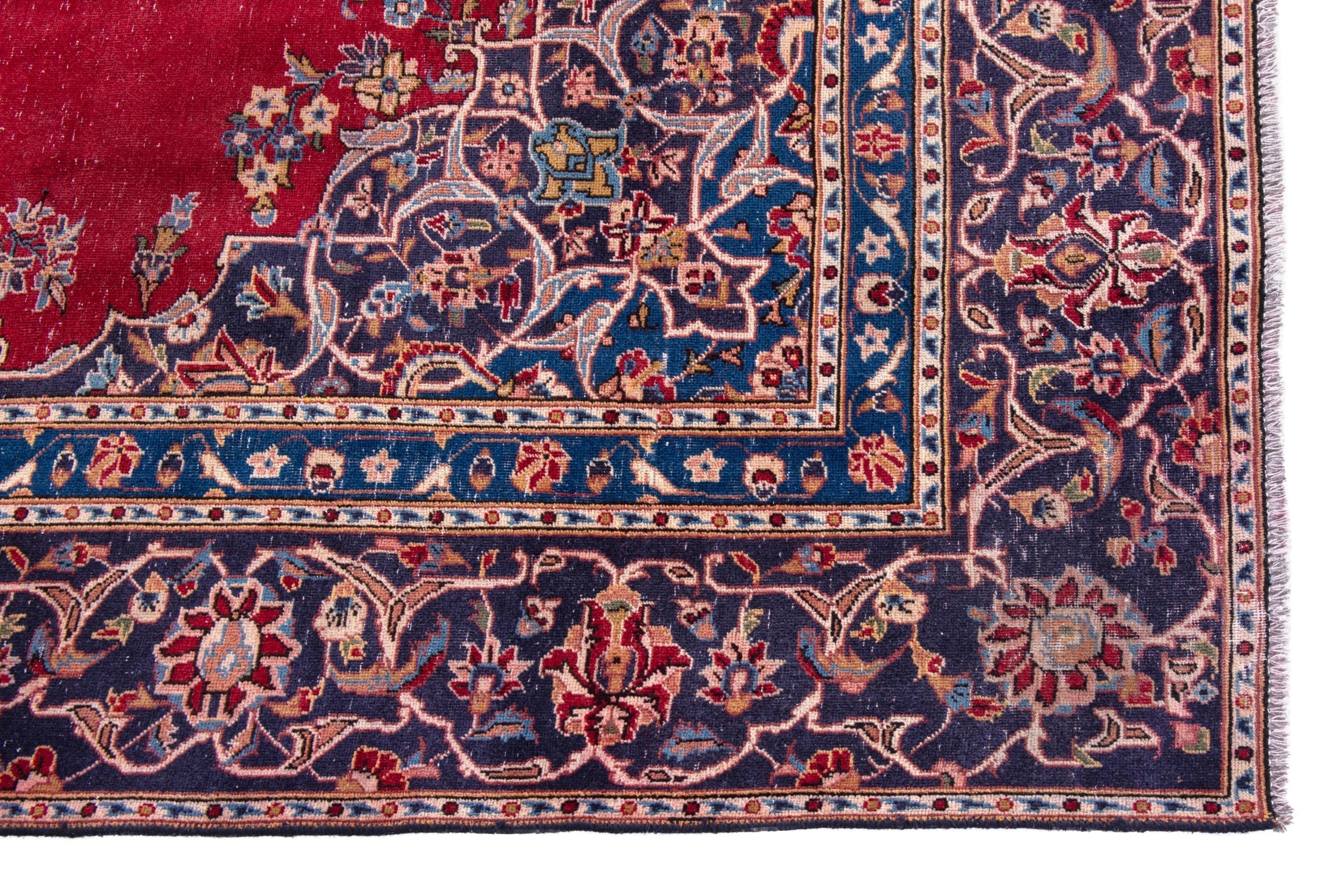 Persian Kashan oversized rug in burgundy and navy, view 5 of 21