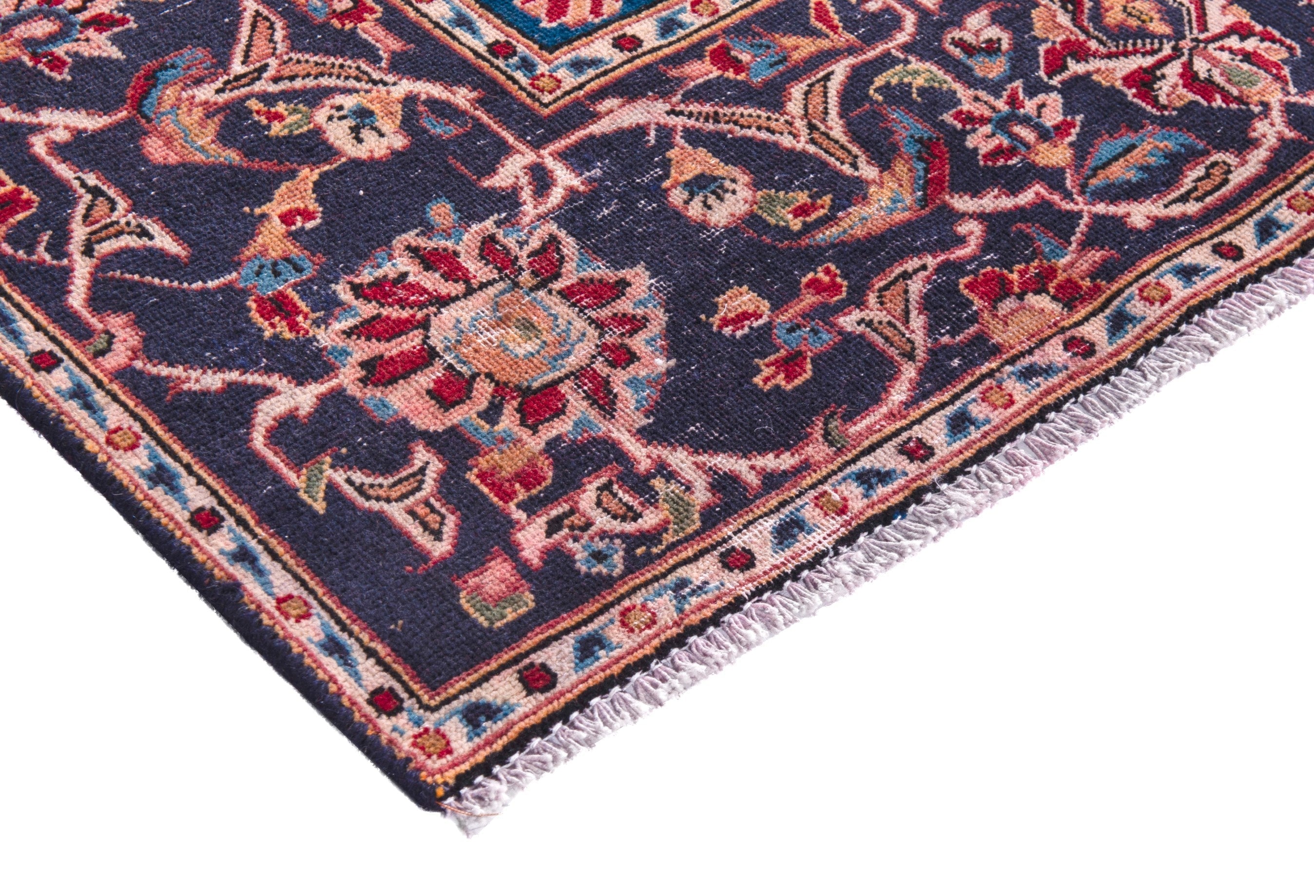 Persian Kashan oversized rug in burgundy and navy, view 4 of 21