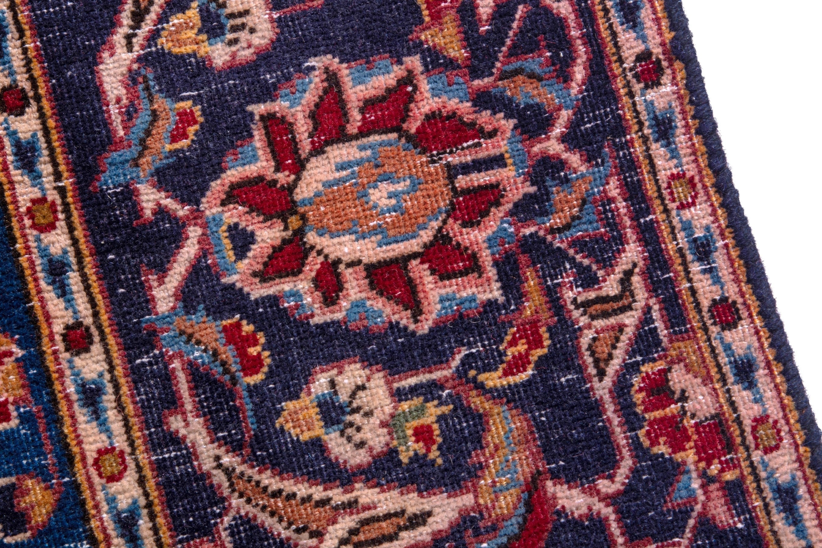 Persian Kashan oversized rug in burgundy and navy, view 7 of 21