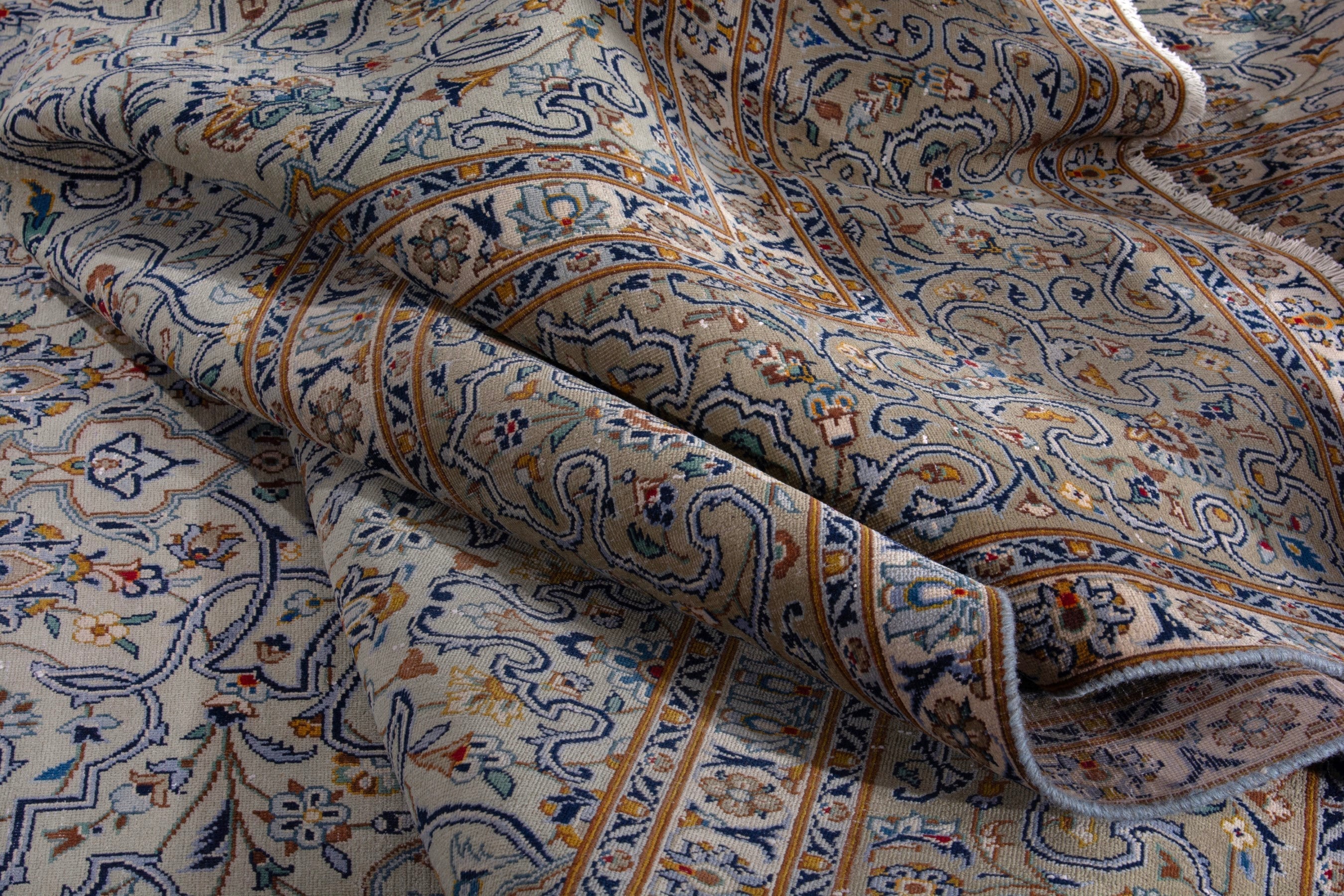 Persian Kashan oversized rug in greige and khaki, view 18 of 23