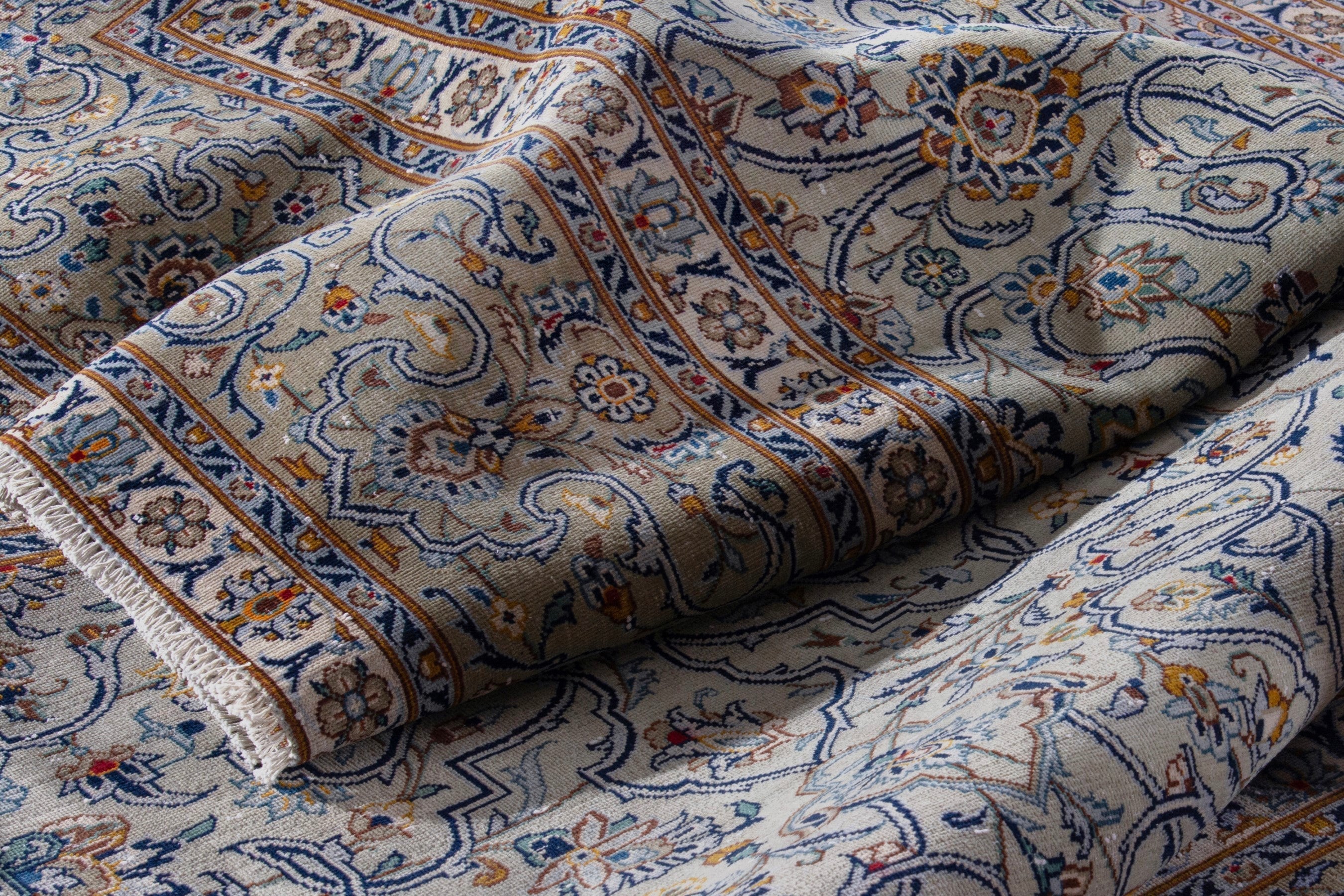 Persian Kashan oversized rug in greige and khaki, view 19 of 23