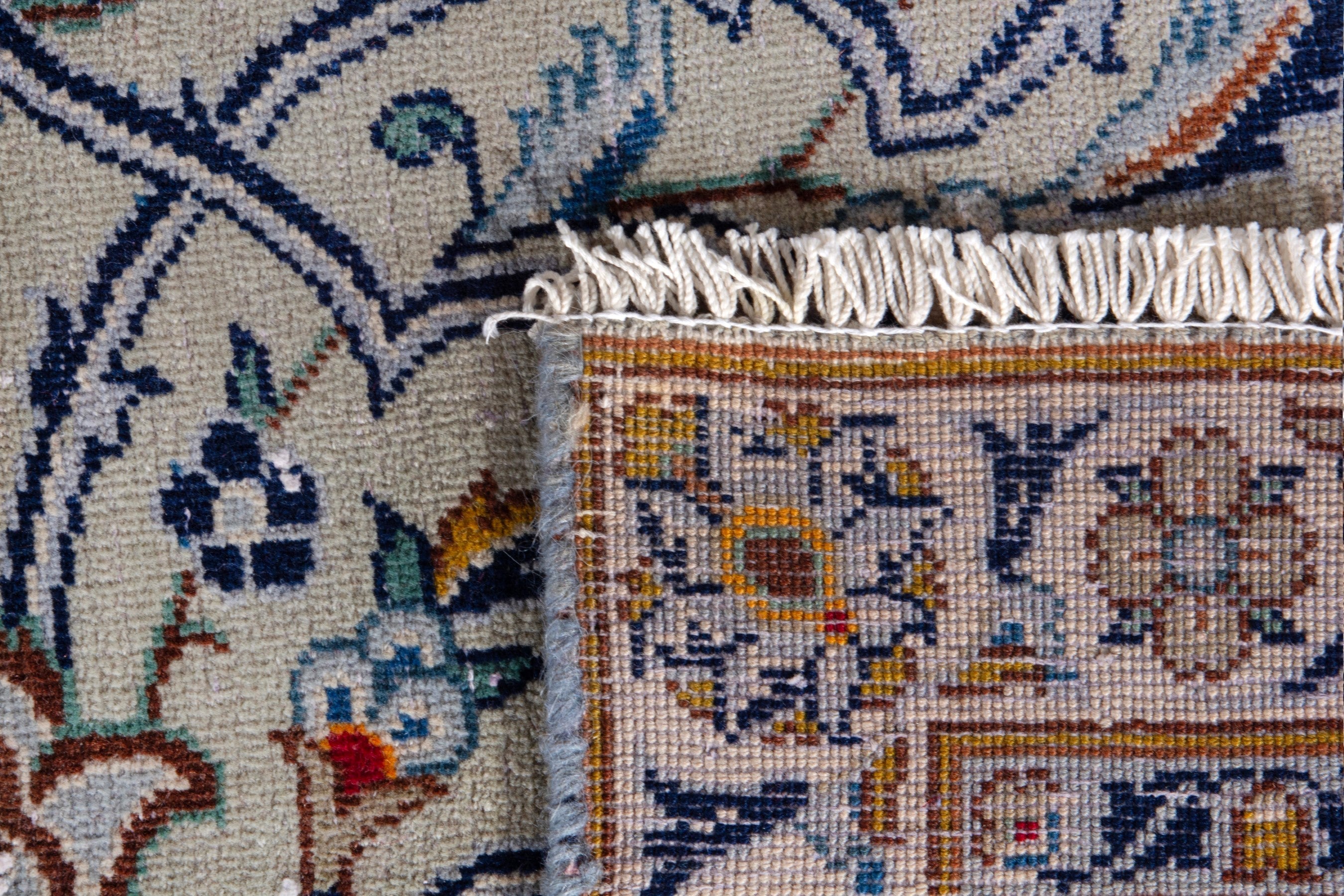 Persian Kashan oversized rug in greige and khaki, view 23 of 23