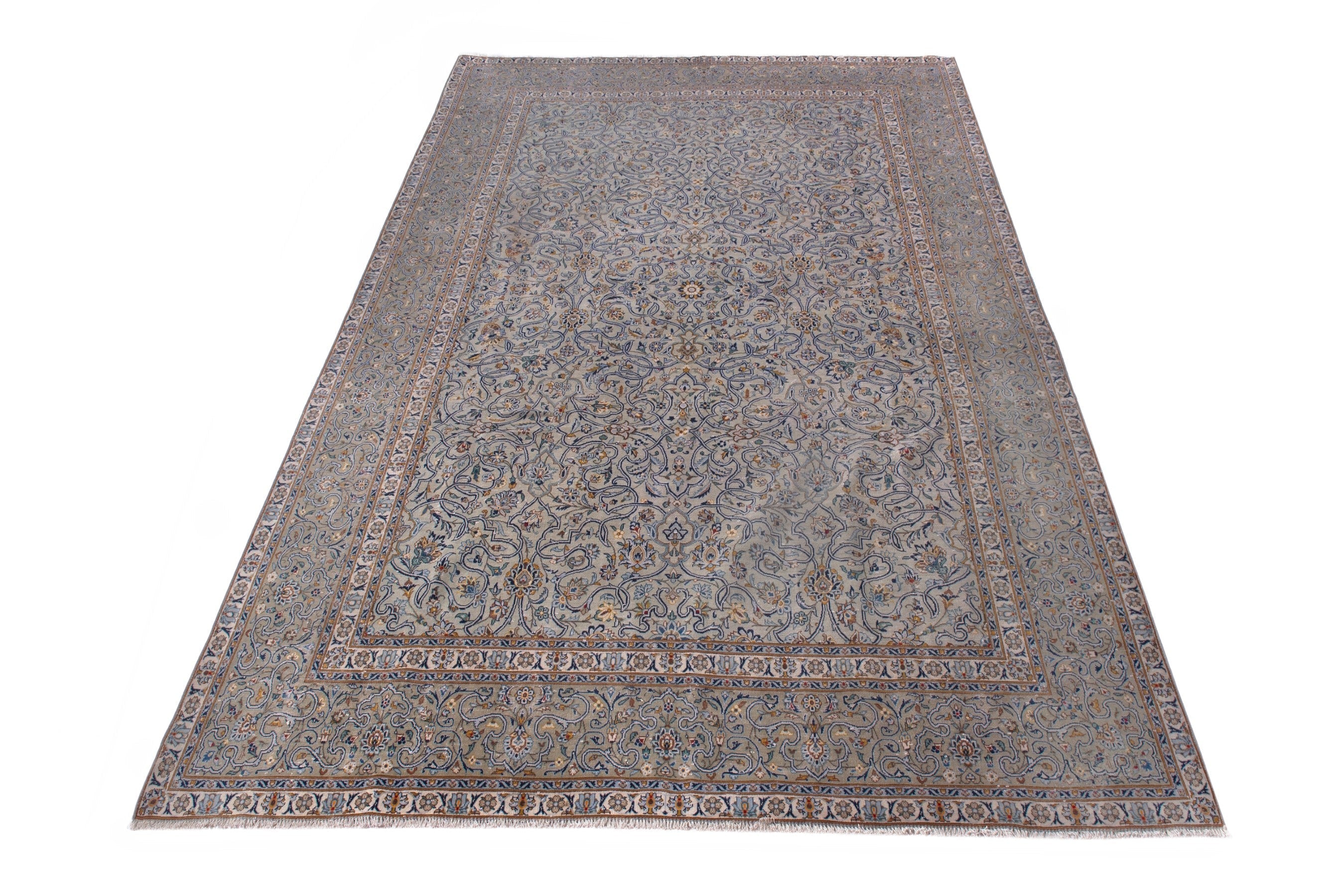 Persian Kashan oversized rug in greige and khaki, view 2 of 23