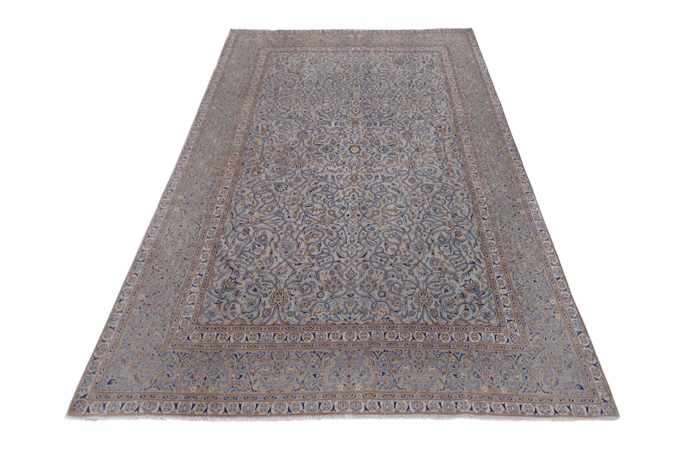 Persian Kashan oversized rug in greige and khaki, view 3 of 23